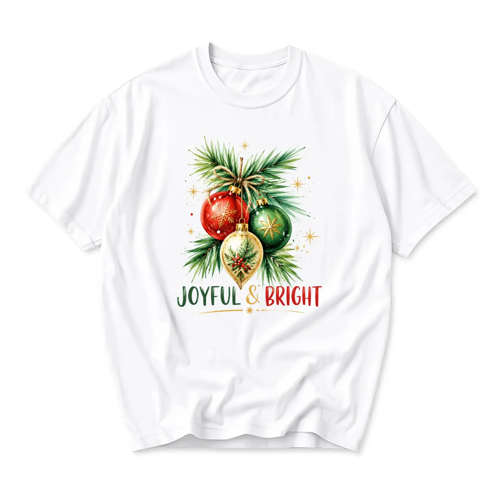 Graphic Tee Joyful and Bright Christmas Holiday Ornament Print Unisex