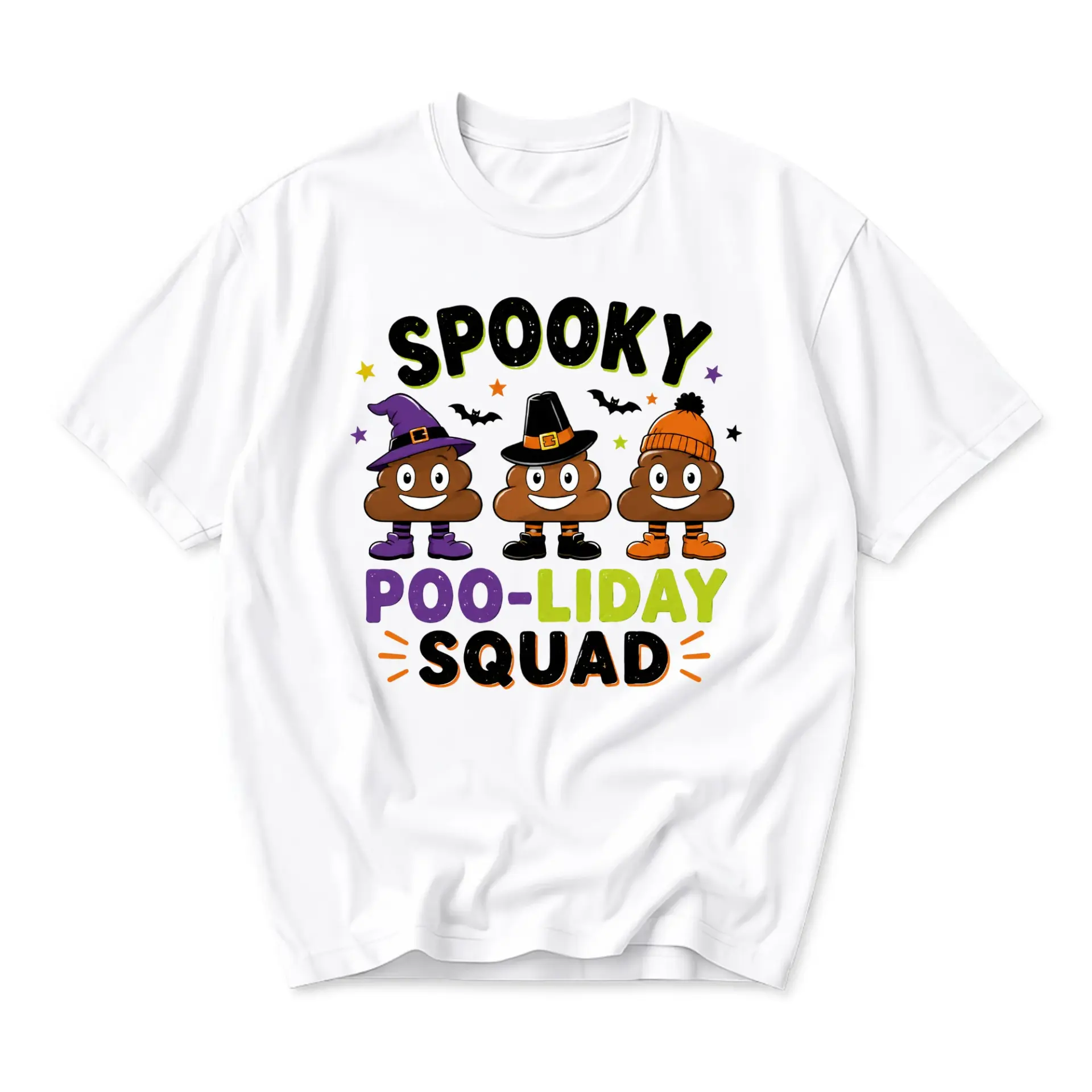 Funny Shirt Spooky Poo-Liday Squad Graphic Tee Unisex Crew-Neck Casual Cotton Blend Top for Halloween Holiday Humor