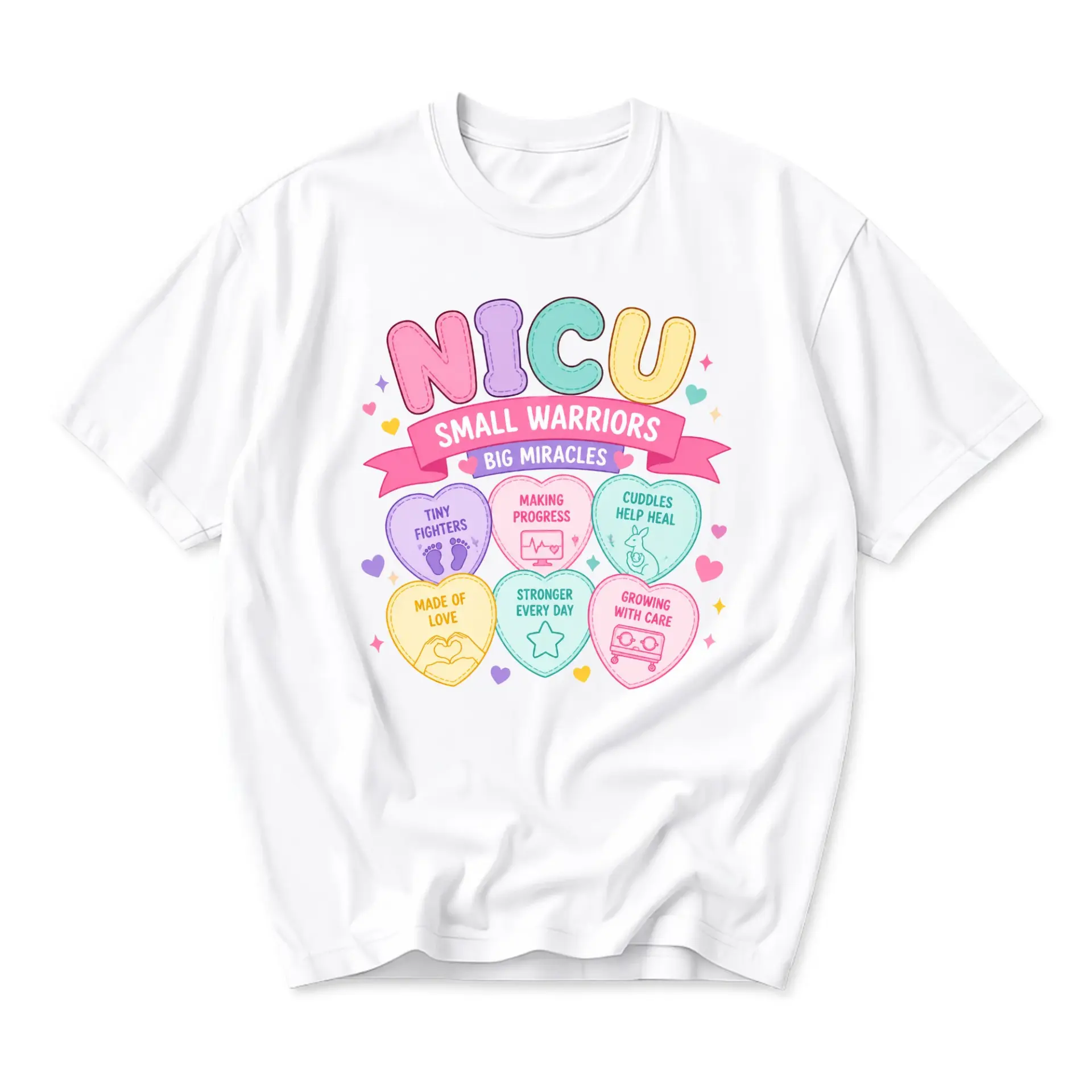 Graphic Tee Nicu Small Warriors Big Miracles Heart Design Unisex Crew Neck Everyday Casual Short Sleeve T-Shirt