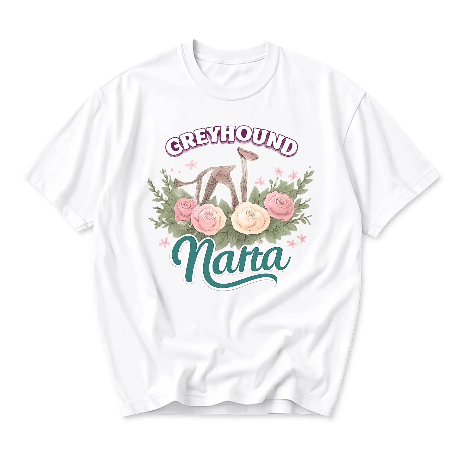 Graphic Tee Greyhound Nana Floral Illustration Unisex Crew Neck Soft Cotton