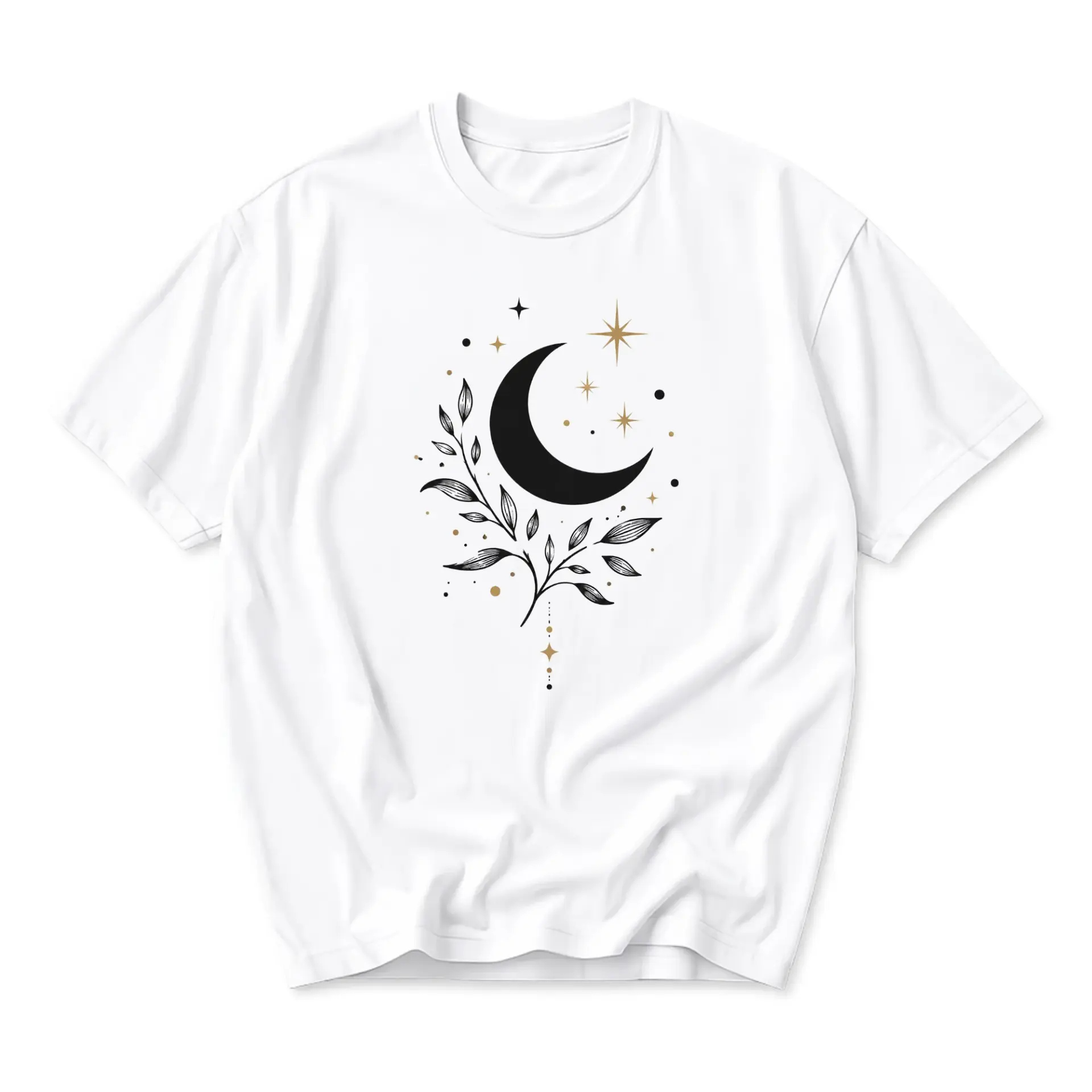 Graphic Tee Celestial Moon and Botanical Art Print Unisex Cotton Crew Neck Short Sleeve Casual Everyday Fashion Top