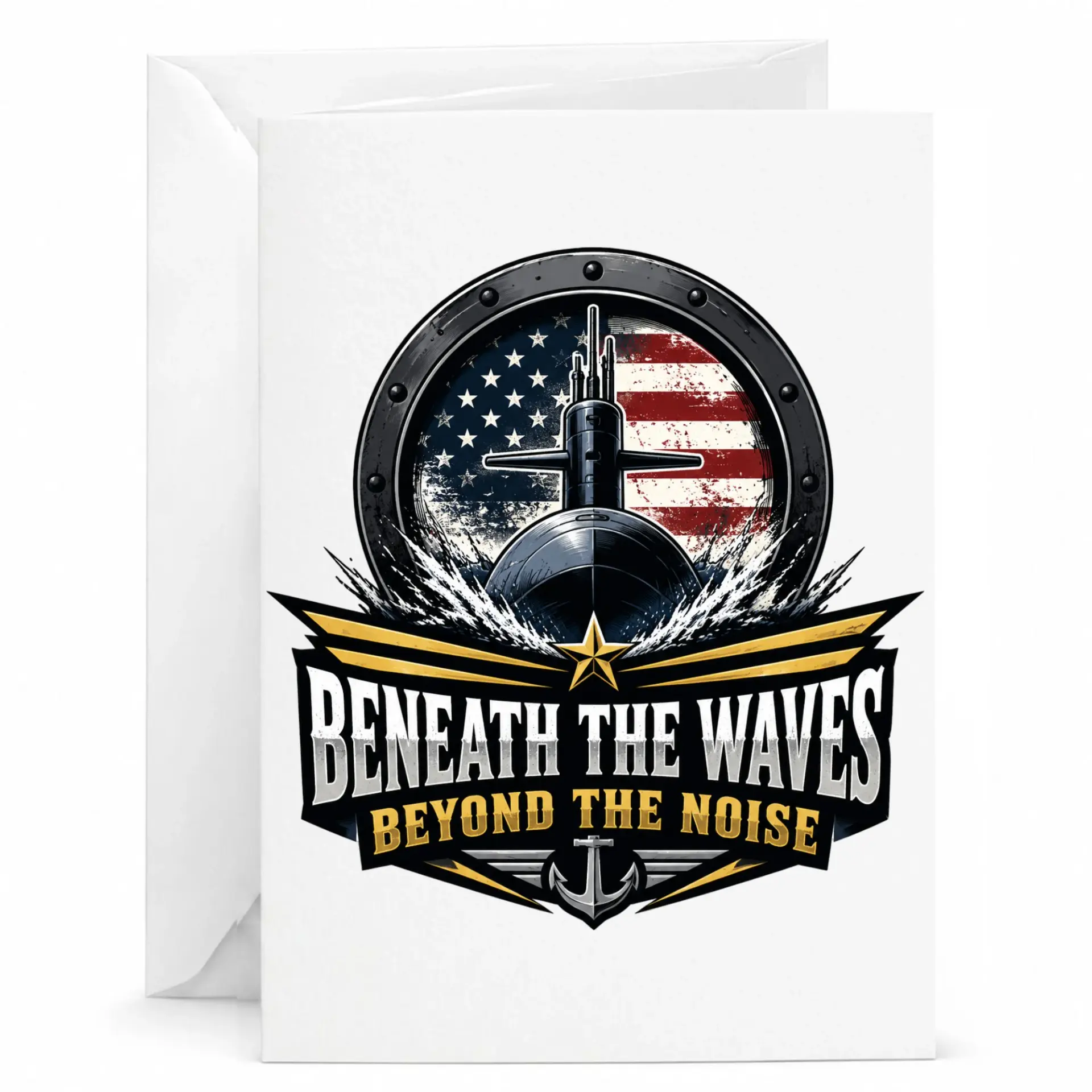 Greeting Card Beneath the Waves Beyond the Noise Patriotic Submarine Artwork Stationery for Special Occasion Message