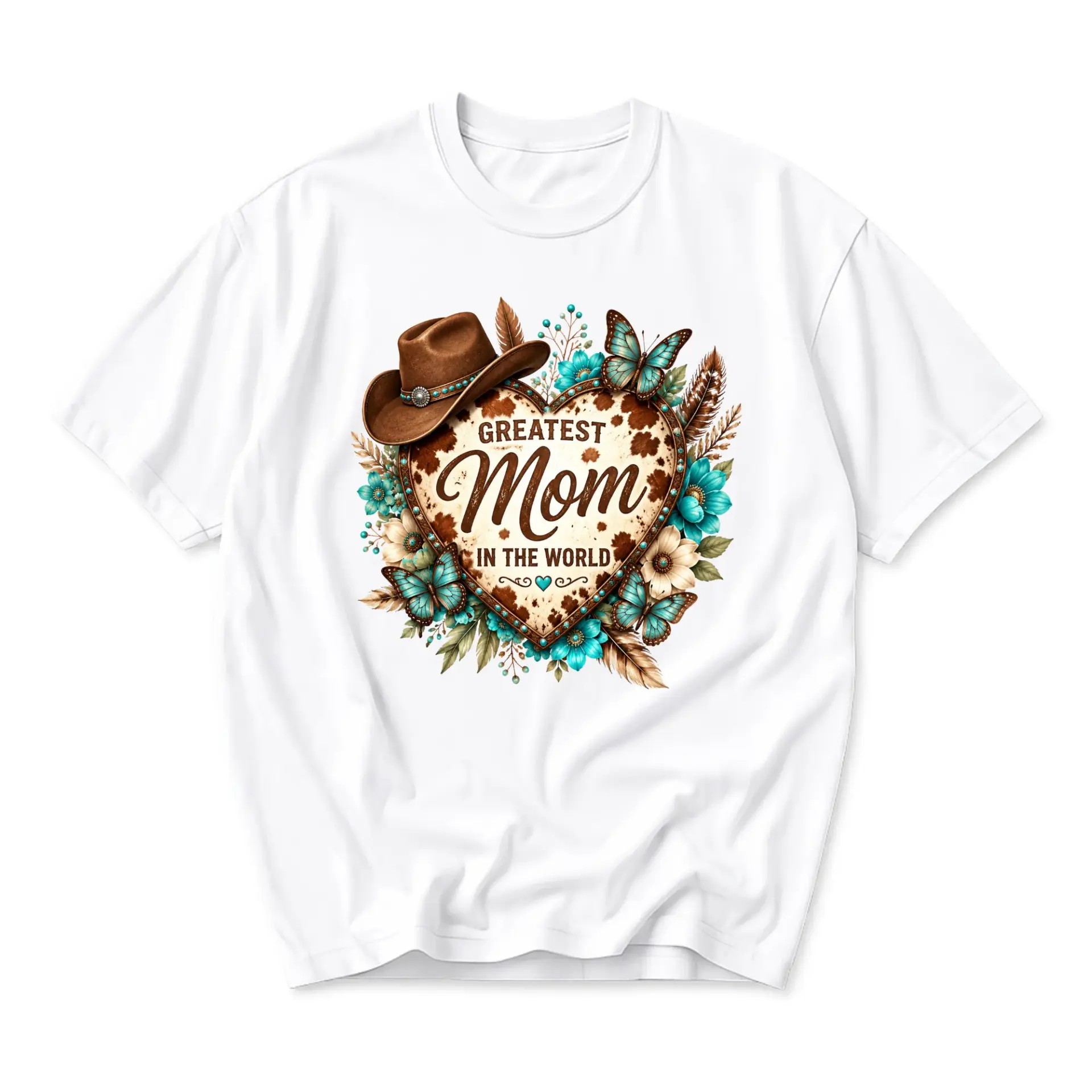 Graphic Tee Greatest Mom in the World Western Cowgirl Theme Print Unisex Casual Crew Neck Soft Cotton Blend T-Shirt