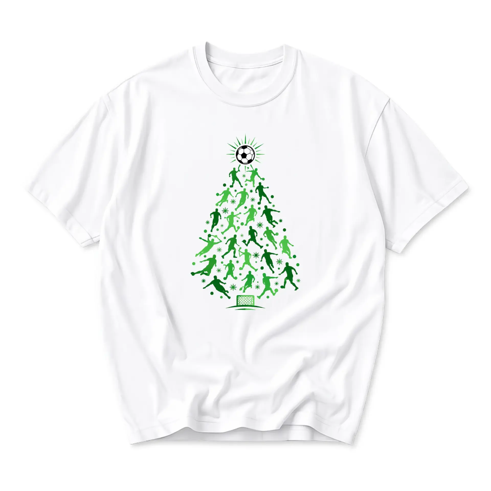 Graphic Tee Soccer Christmas Tree Design Unisex Crew Neck Short Sleeve Shirt for Casual Wear and Holiday Sports Events