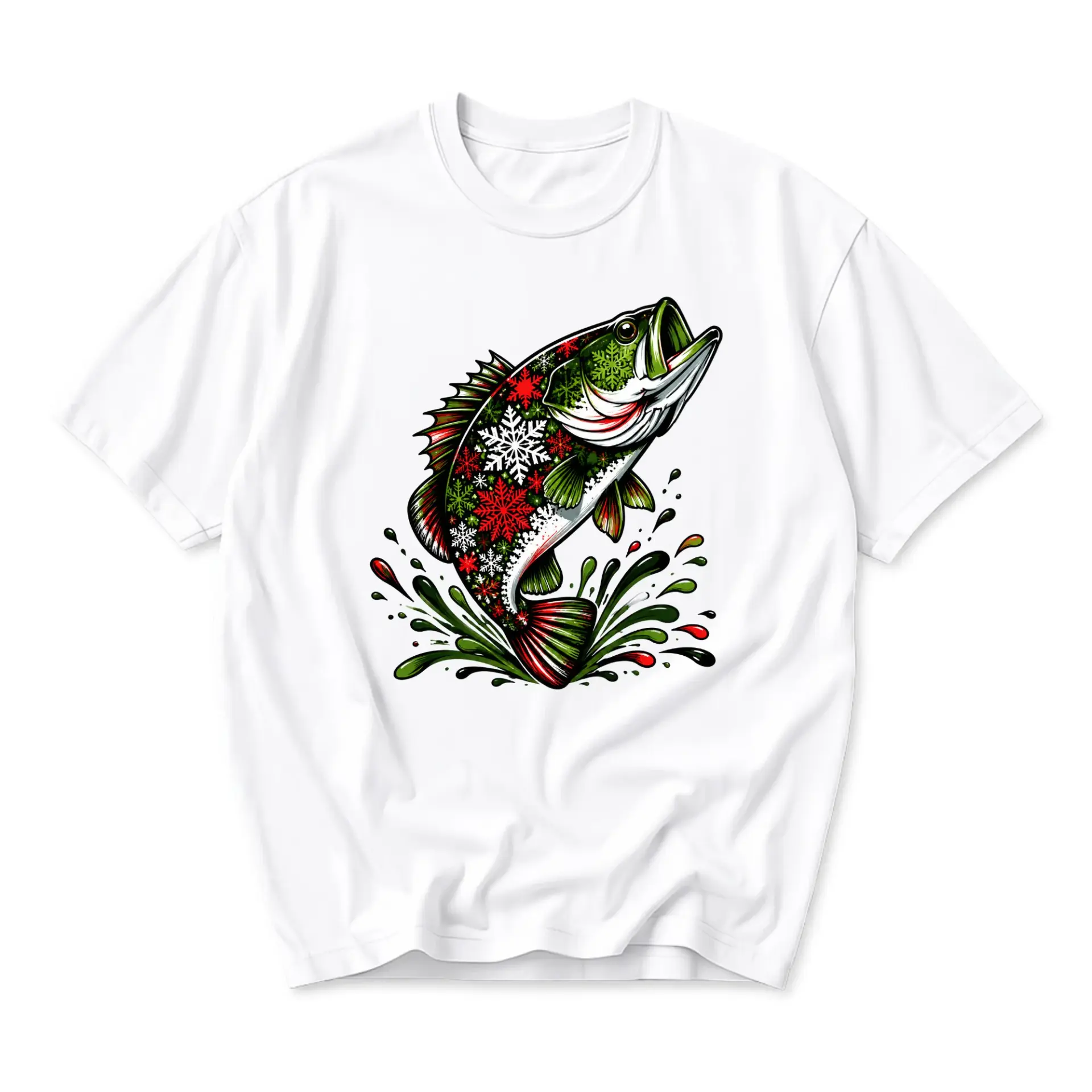 T-shirt Graphic Tee Featuring Holiday Fish Motif with Pattern for Casual