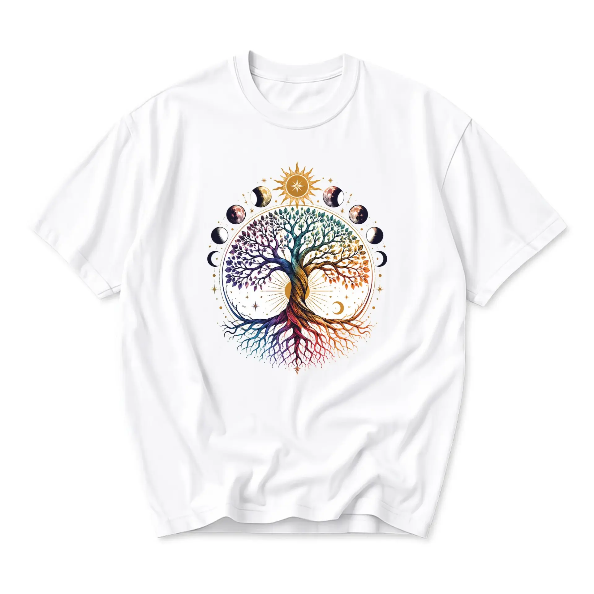 T-shirt Tree of Life Graphic Tee Celestial Moon Phase Print Artistic Unisex Cotton Crew Neck Casual Everyday Shirt
