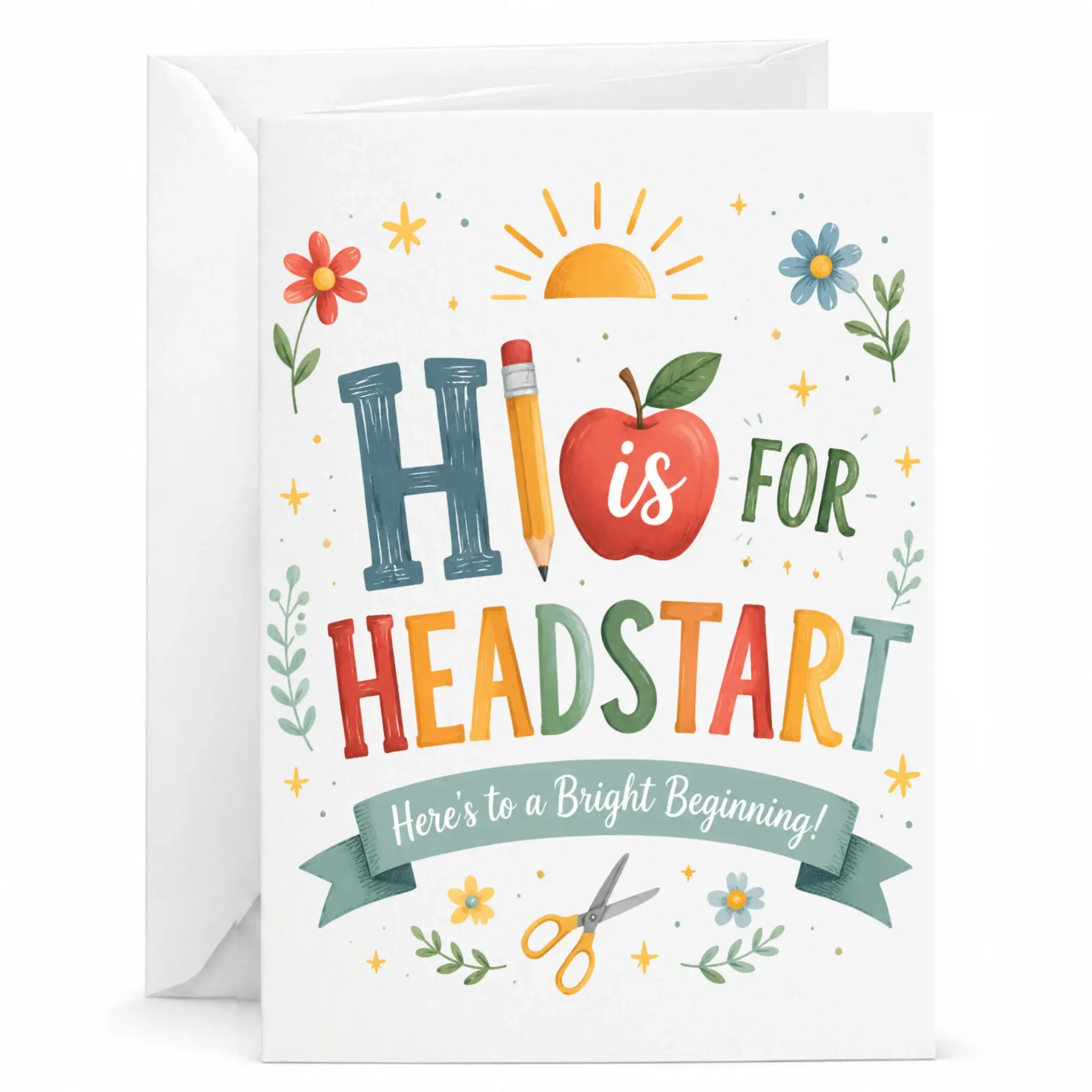Funny Greeting Card H Is for Headstart Bright Beginning Illustration Note and Congratulations
