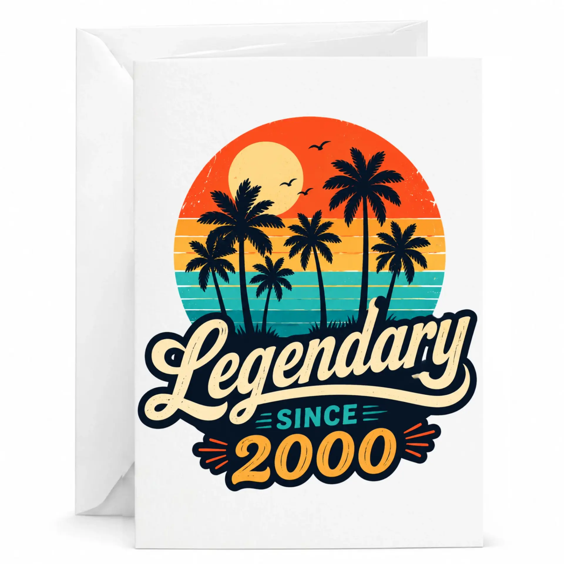 Birthday Card Legendary Since 2000 Vintage Sunset Retro Tropical Style Greeting Card for Milestone Celebrations
