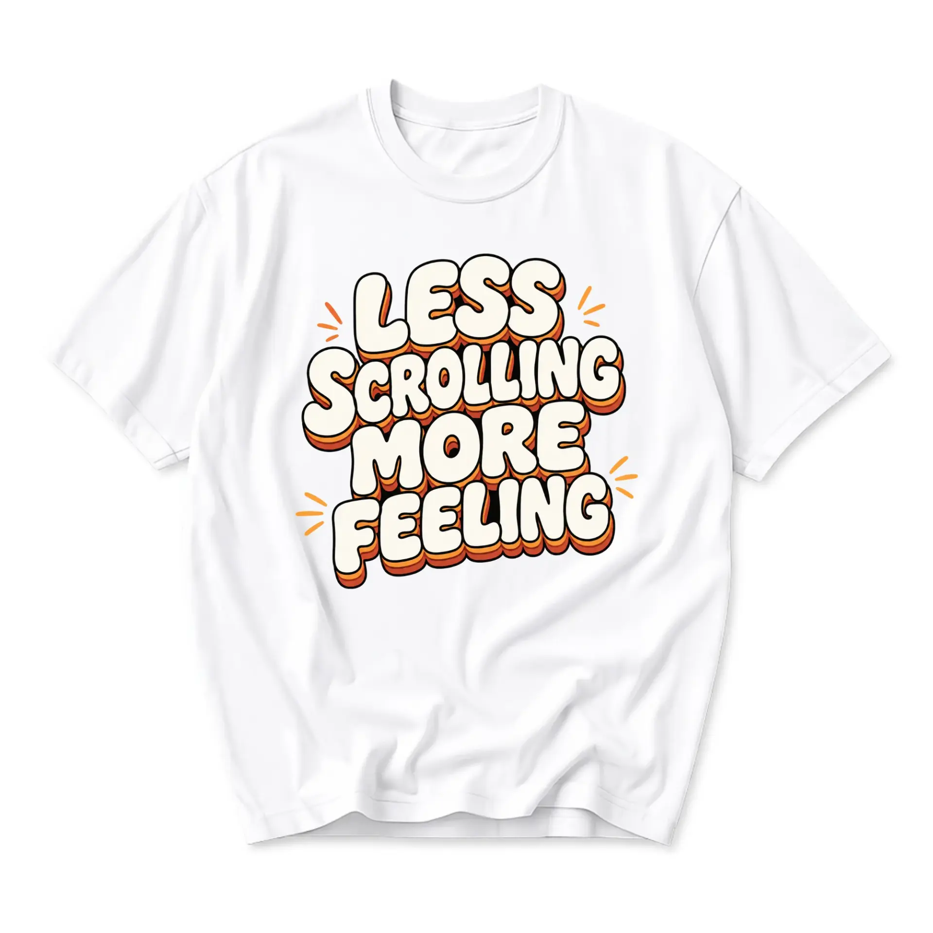 Funny Shirt Less Scrolling More Feeling Graphic Tee Retro Style Comfortable Unisex Crew Neck Casual Cotton Top