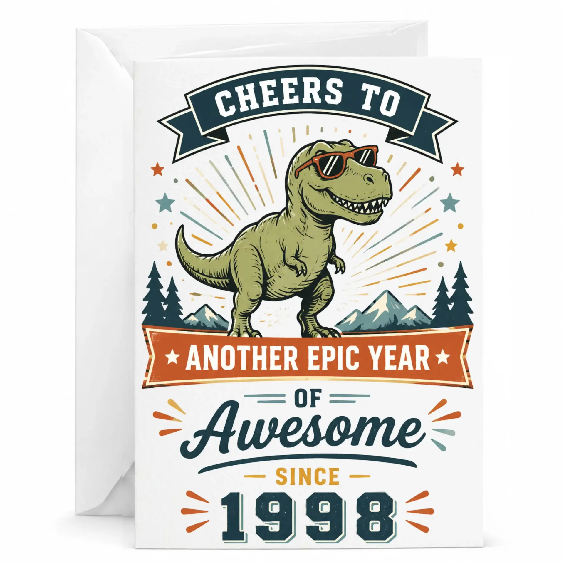 Funny Birthday Card Featuring Retro Dinosaur Design Another Epic Year of Awesome Since 1998 Greeting Card
