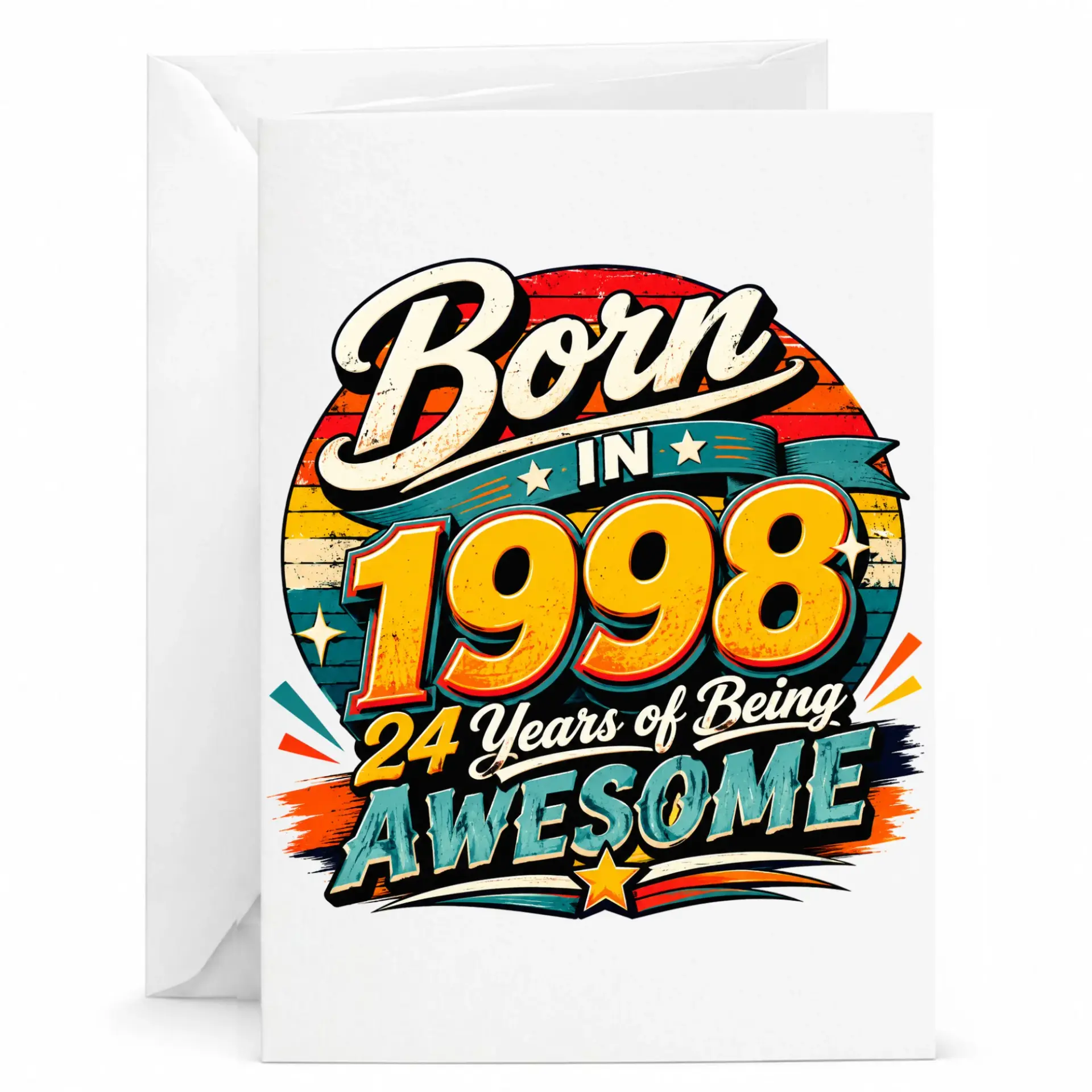 Birthday Card Born in 1998 24 Years of Being Awesome Vintage Retro Style Greeting Card for Milestone Celebration