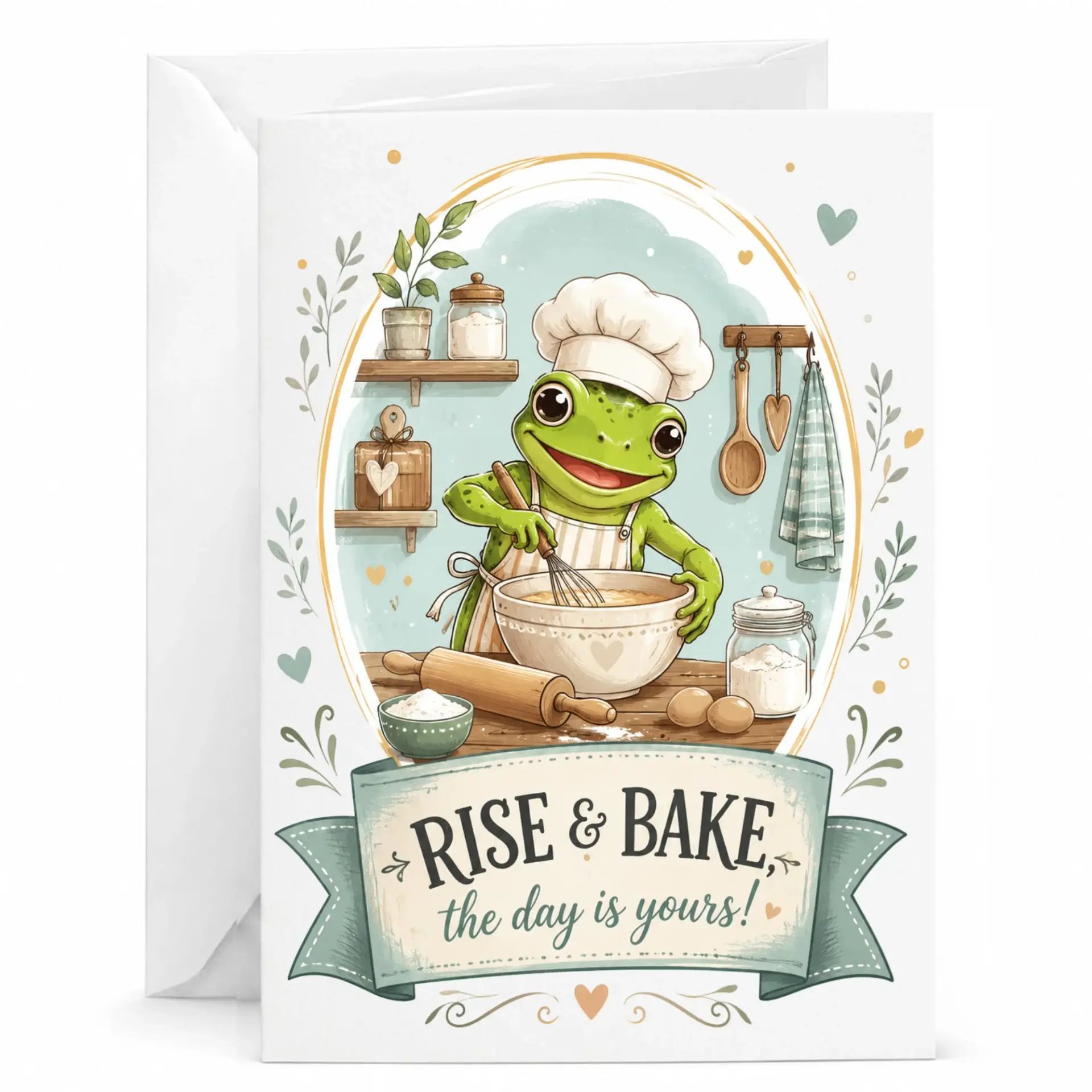 Funny Greeting Card Featuring a Cute Baking in Kitchen Illustration for Birthdays and Special Occasions
