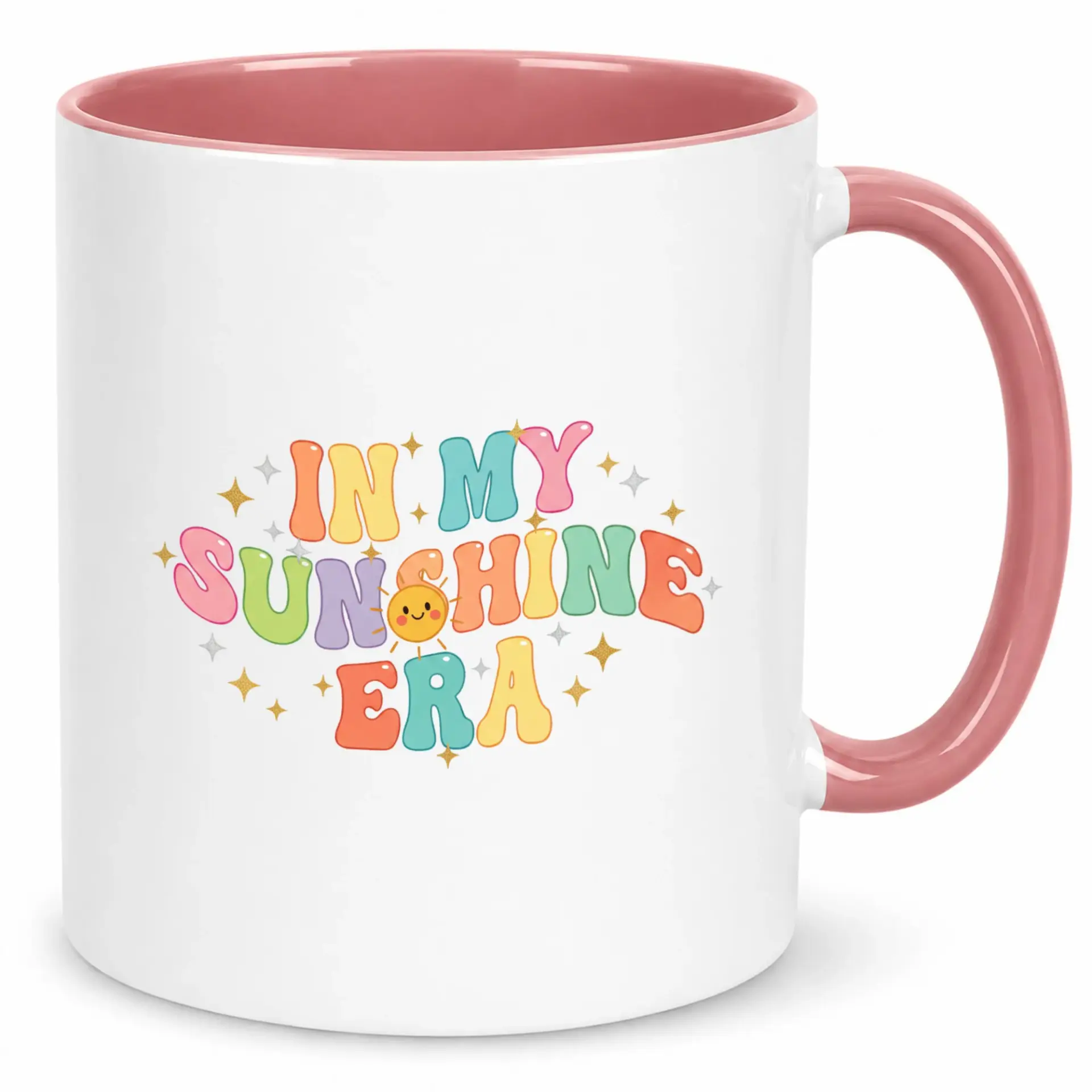 Funny Ceramic Coffee Mug, Inspirational Sunshine Era Design, Positive Vibes Drinkware, Pastel Rainbow Retro Style Kitchen Decor