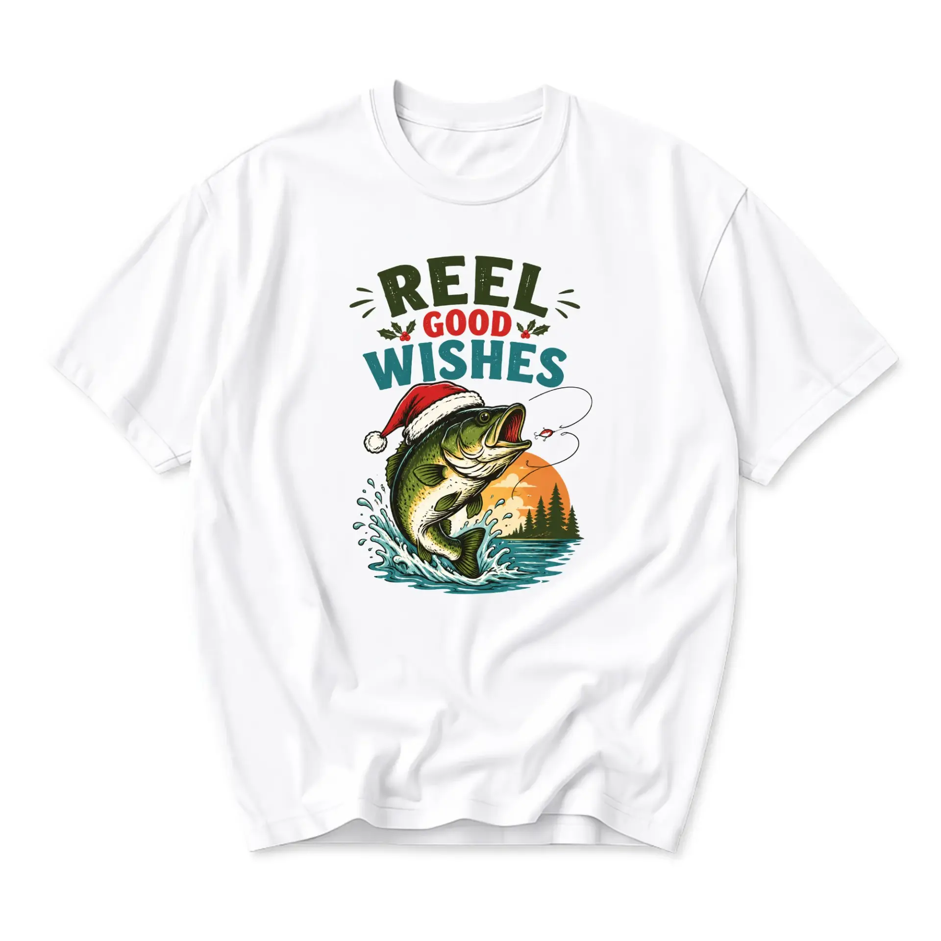 Funny Shirt Reel Good Wishes Fishing Graphic Tee Holiday Inspired Unisex