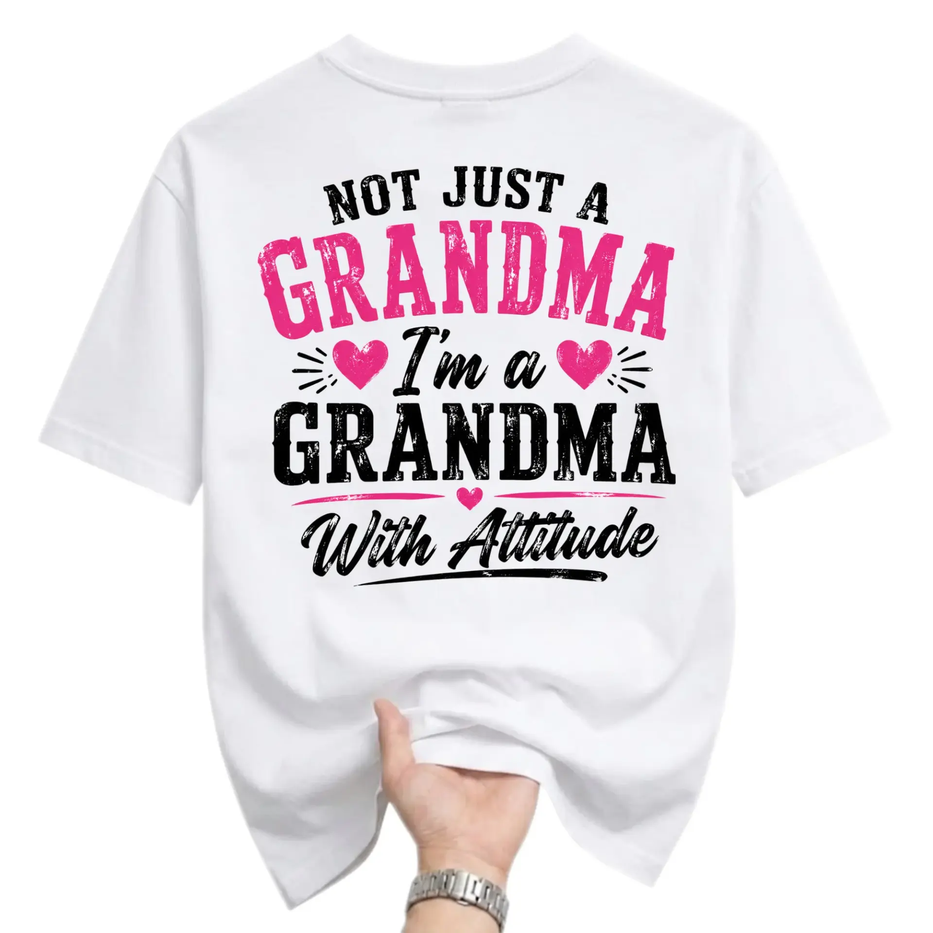Funny Shirt Not Just a Grandma with Attitude Graphic Tee Casual Unisex Crew