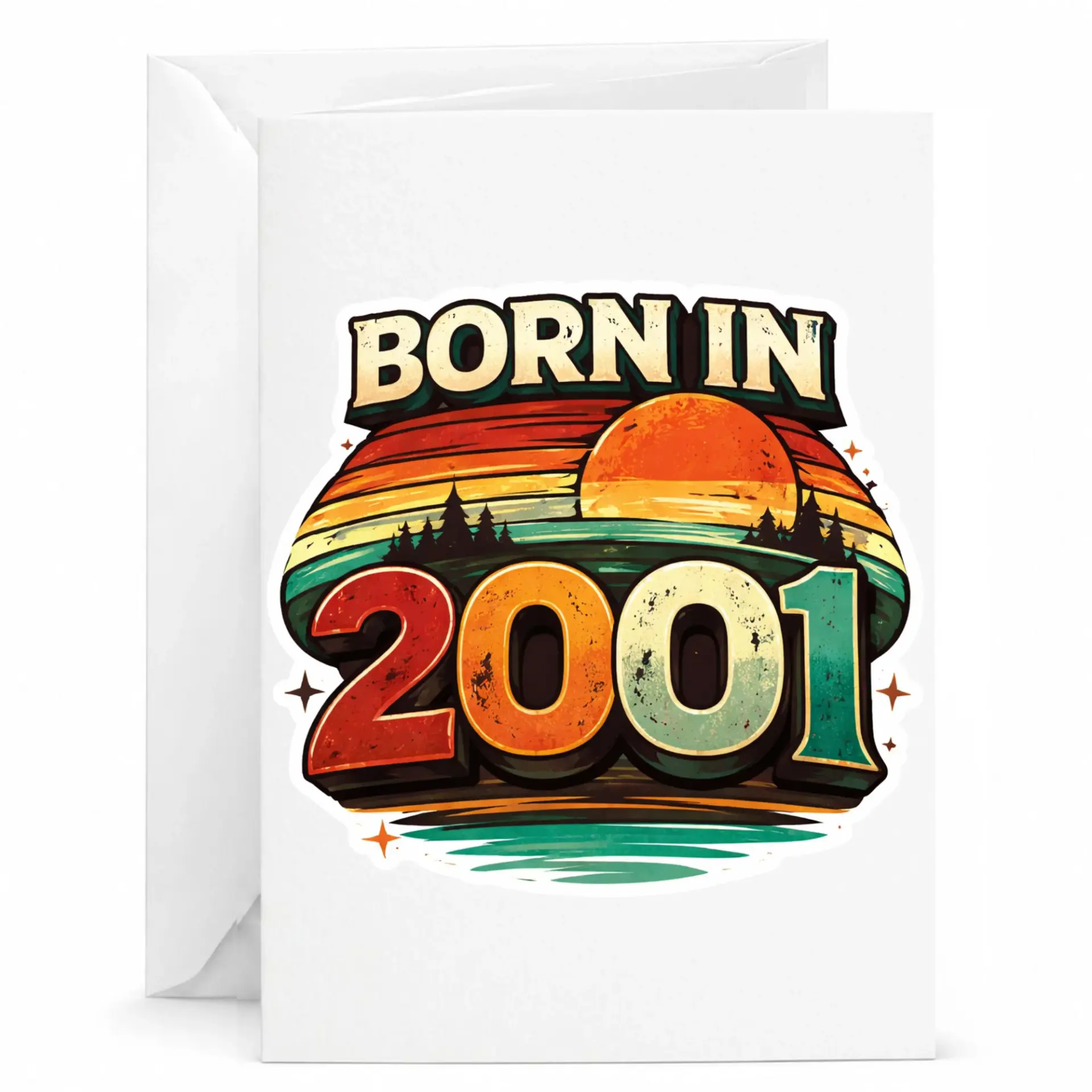 Birthday Card Born in 2001 Vintage Sunset Graphic Folded Greeting Card for Milestone Celebration Anniversary Gift