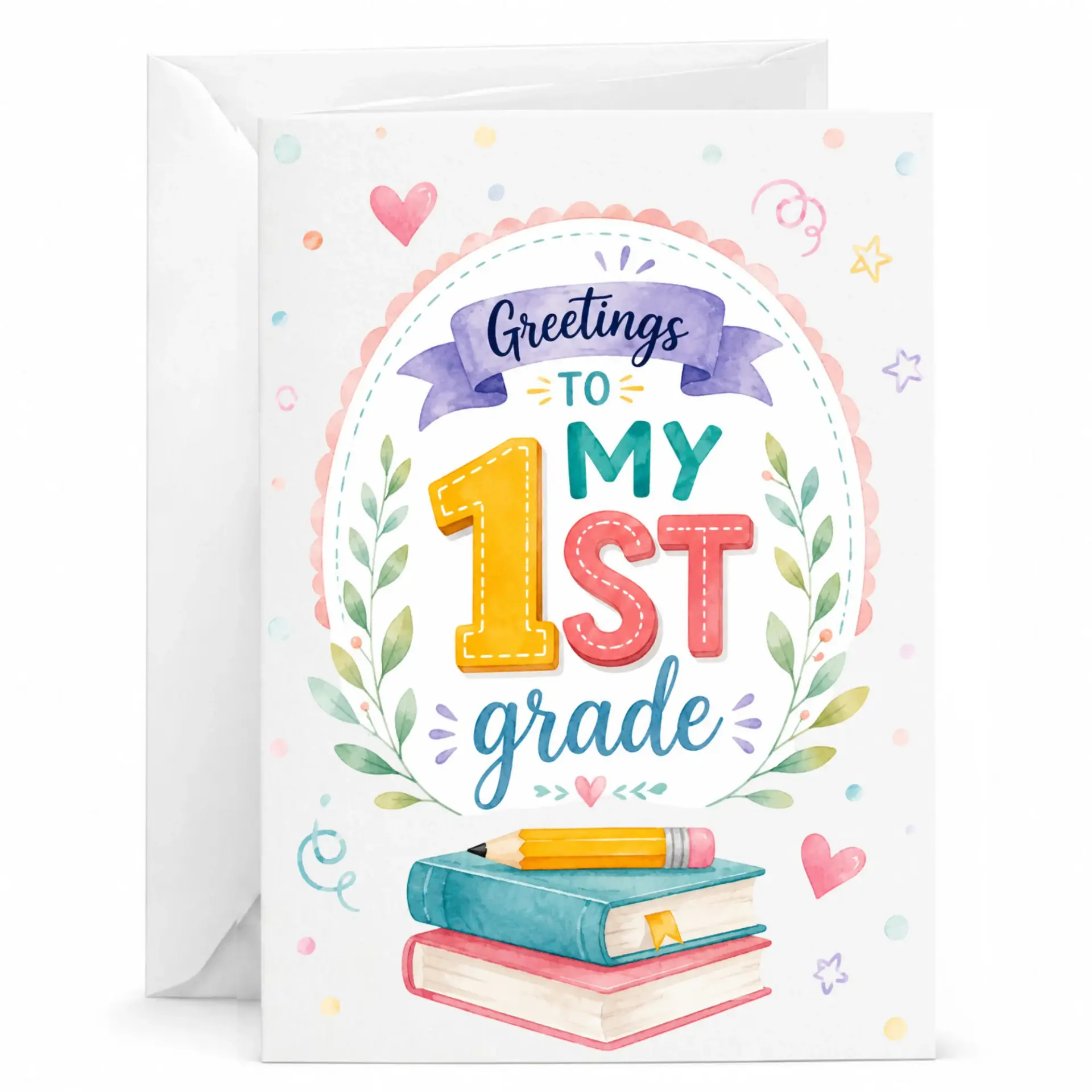 Greeting Card for First Milestone Achievement Watercolor Illustrated Note with Matching Envelope