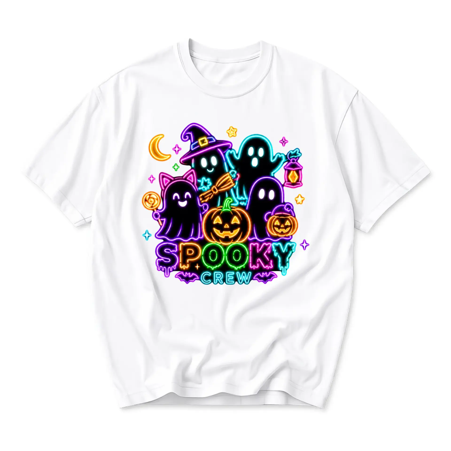 Graphic Tee Spooky Crew Neon Halloween Art Unisex Crew Neck Casual Everyday Short Sleeve Cotton Blend T-Shirt Top