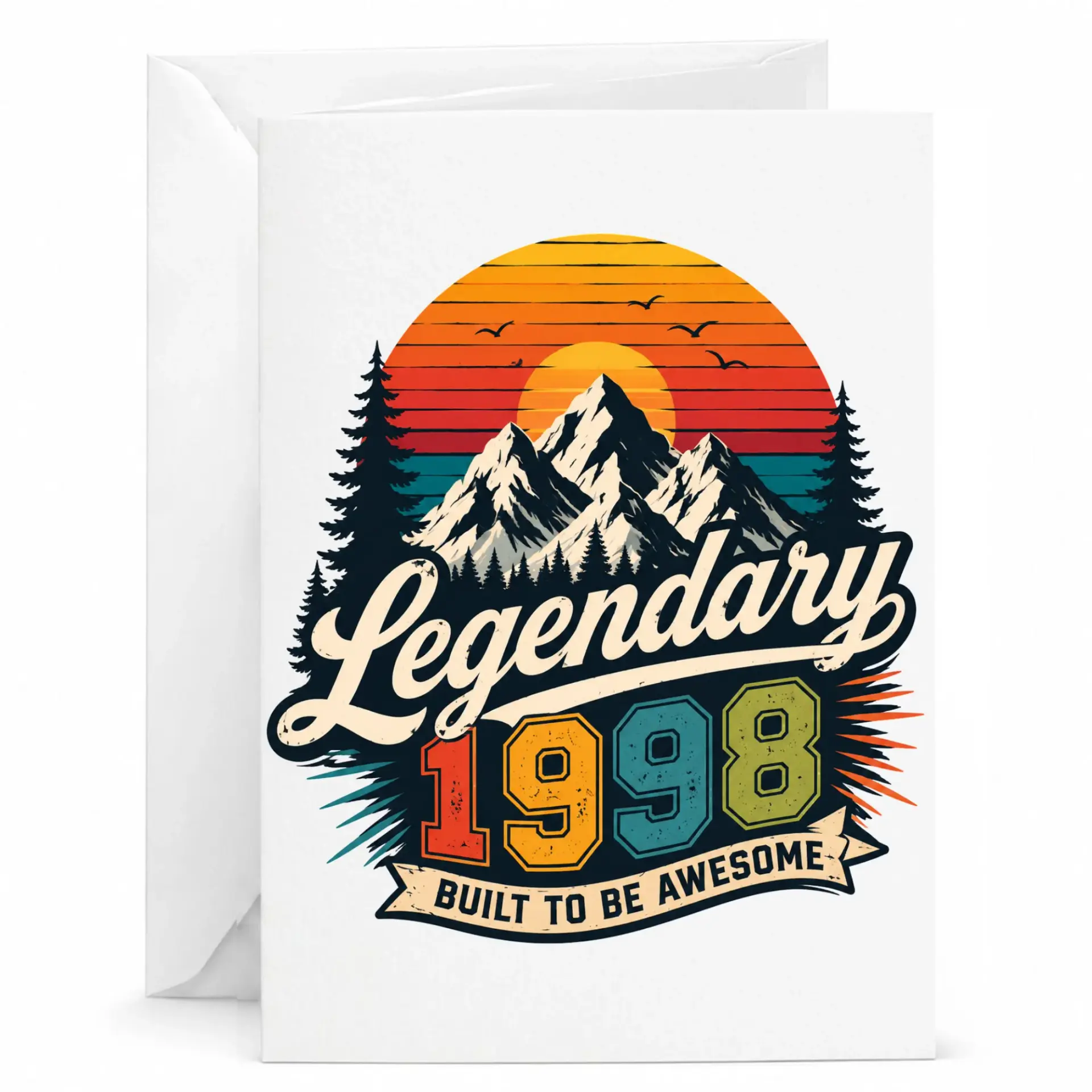 Birthday Card Legendary 1998 Built to Be Awesome Vintage Mountain Retro Greeting Card for Special Milestone Celebrations