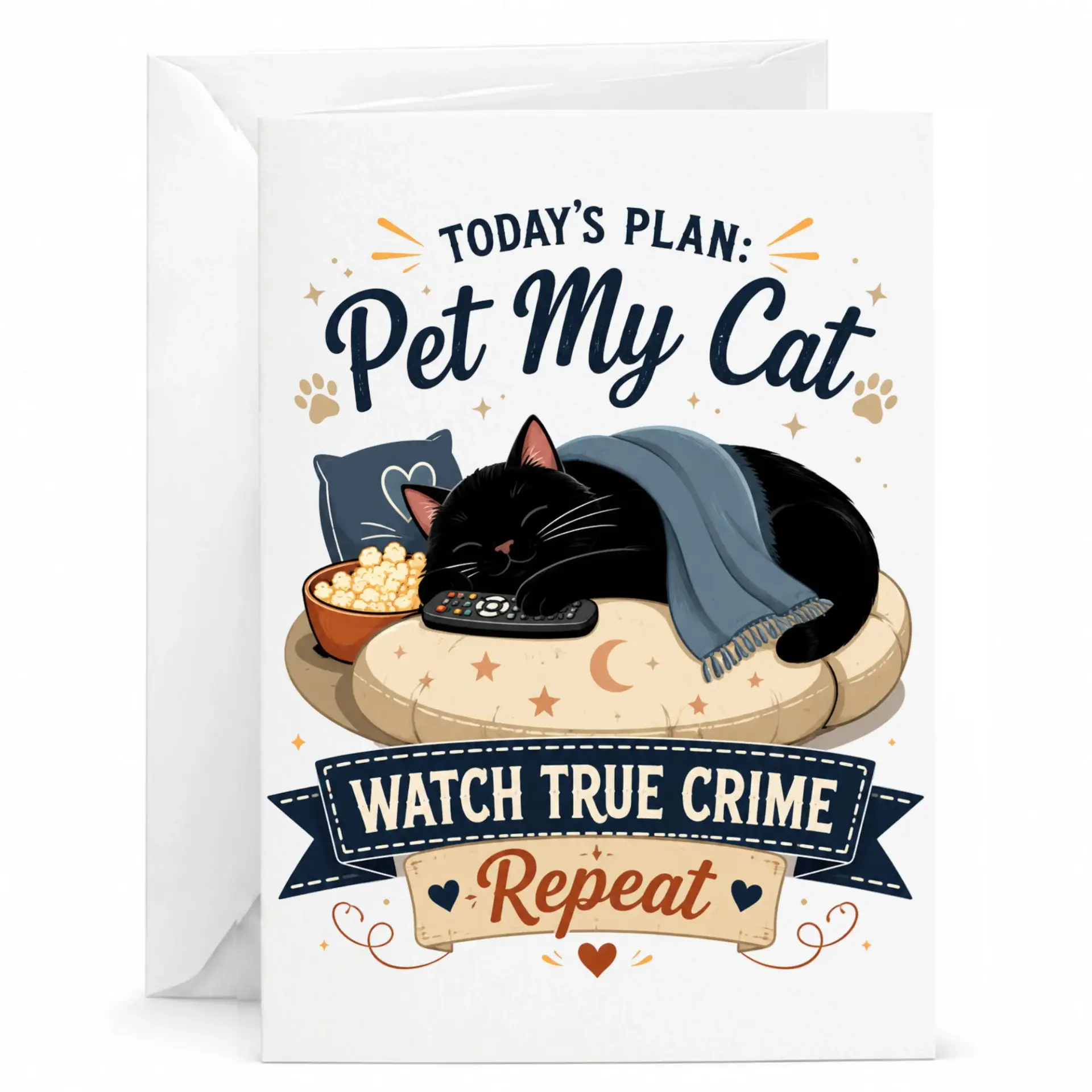 Funny Cat Greeting Card Today's Plan Pet My Watch Crime Repeat 5x7 Stationery for Lovers and Fans
