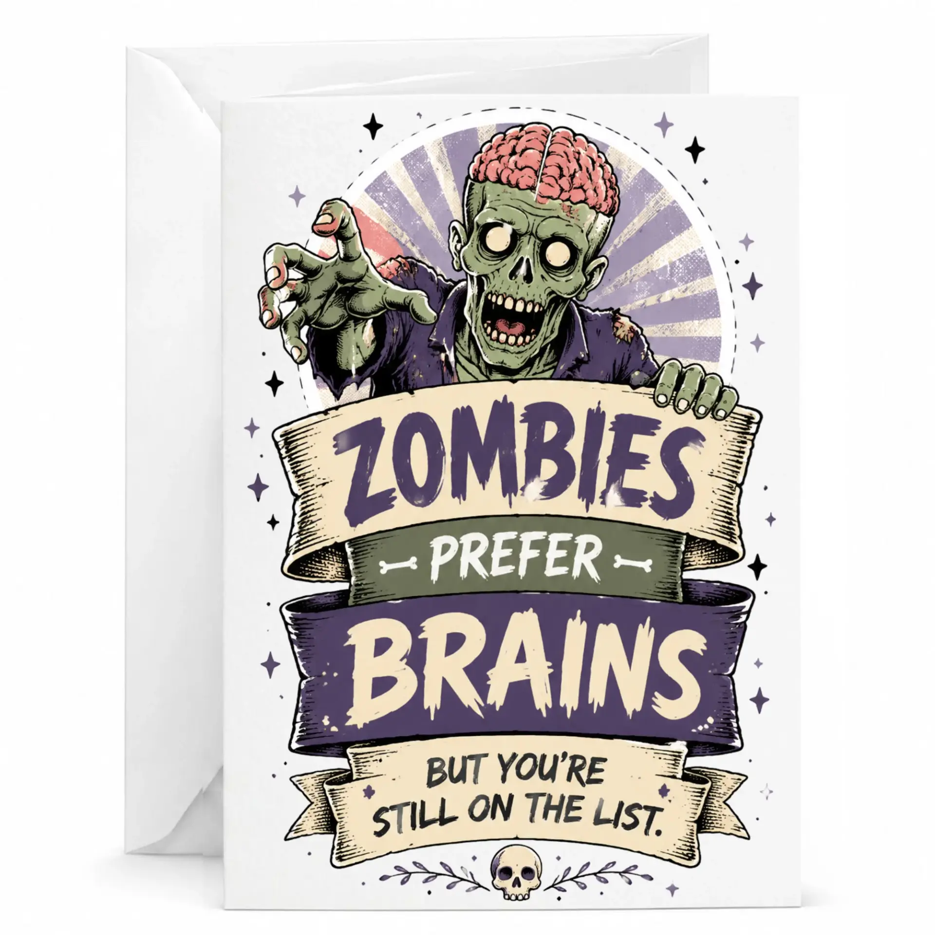 Birthday Card Funny Zombie Greeting with Brains Illustration Design