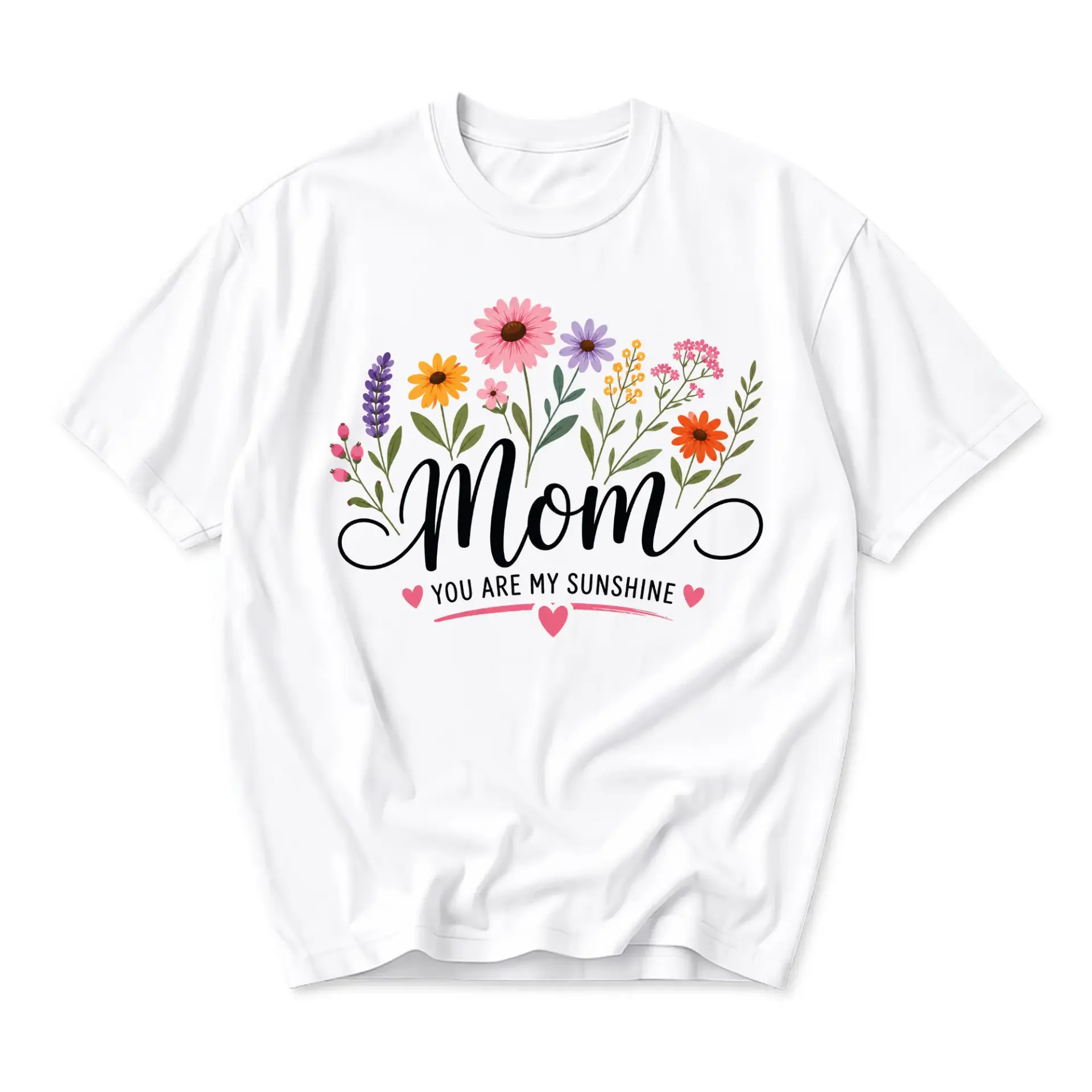 Graphic Tee Mom You Are My Sunshine Floral Design Casual Unisex Crew Neck Comfortable Short Sleeve Cotton Shirt Top