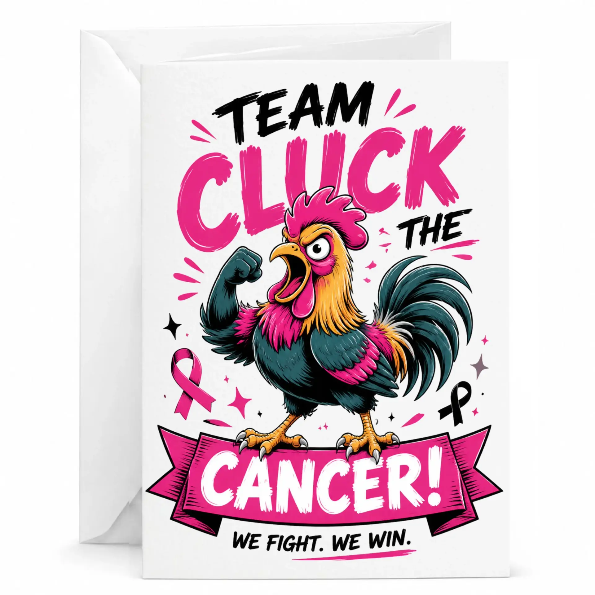 Greeting Card Team Cluck the Cancer Encouragement Support for Friends and Family Fighting Challenges
