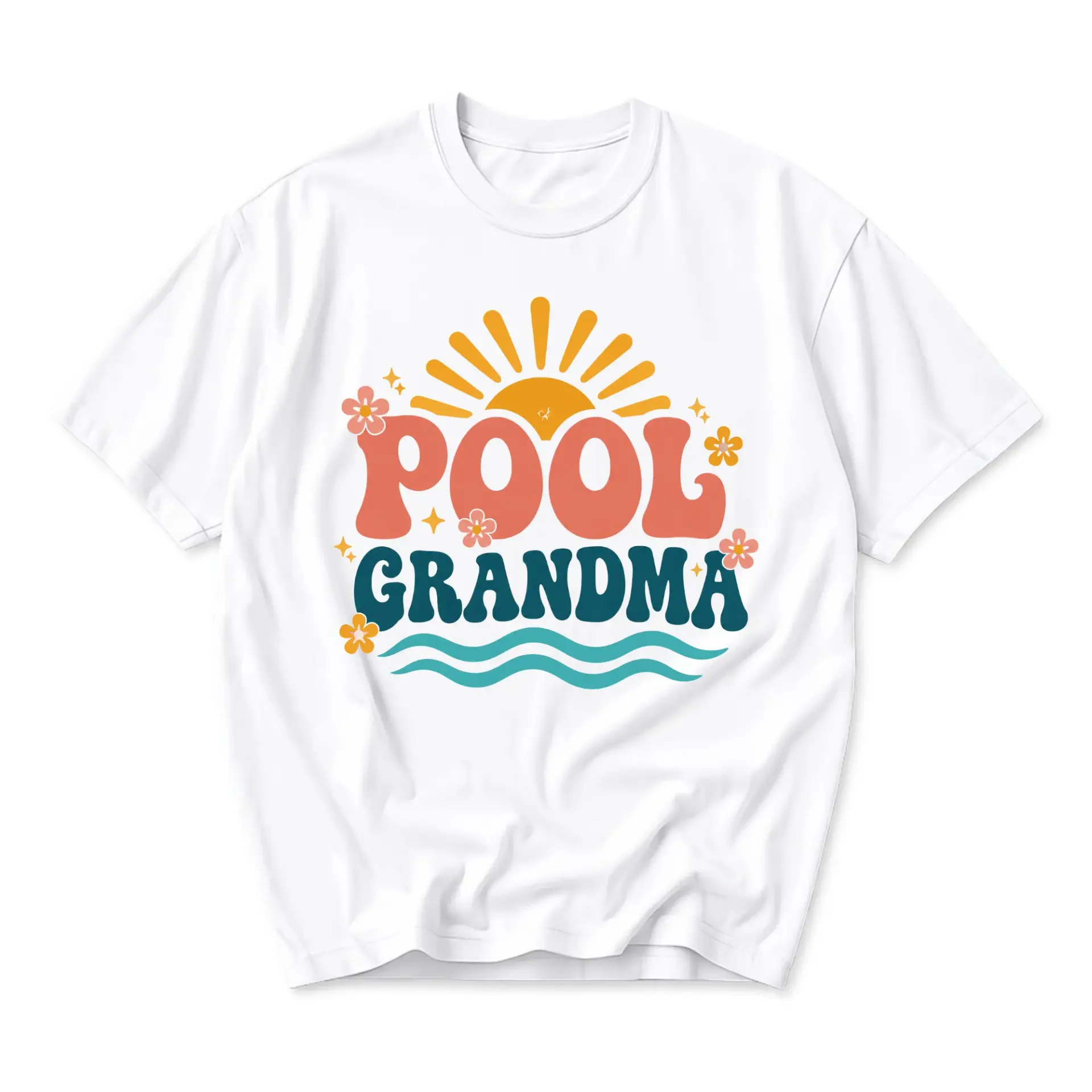 T-shirt Pool Grandma Retro Graphic Tee Summer Sun and Waves Casual Everyday