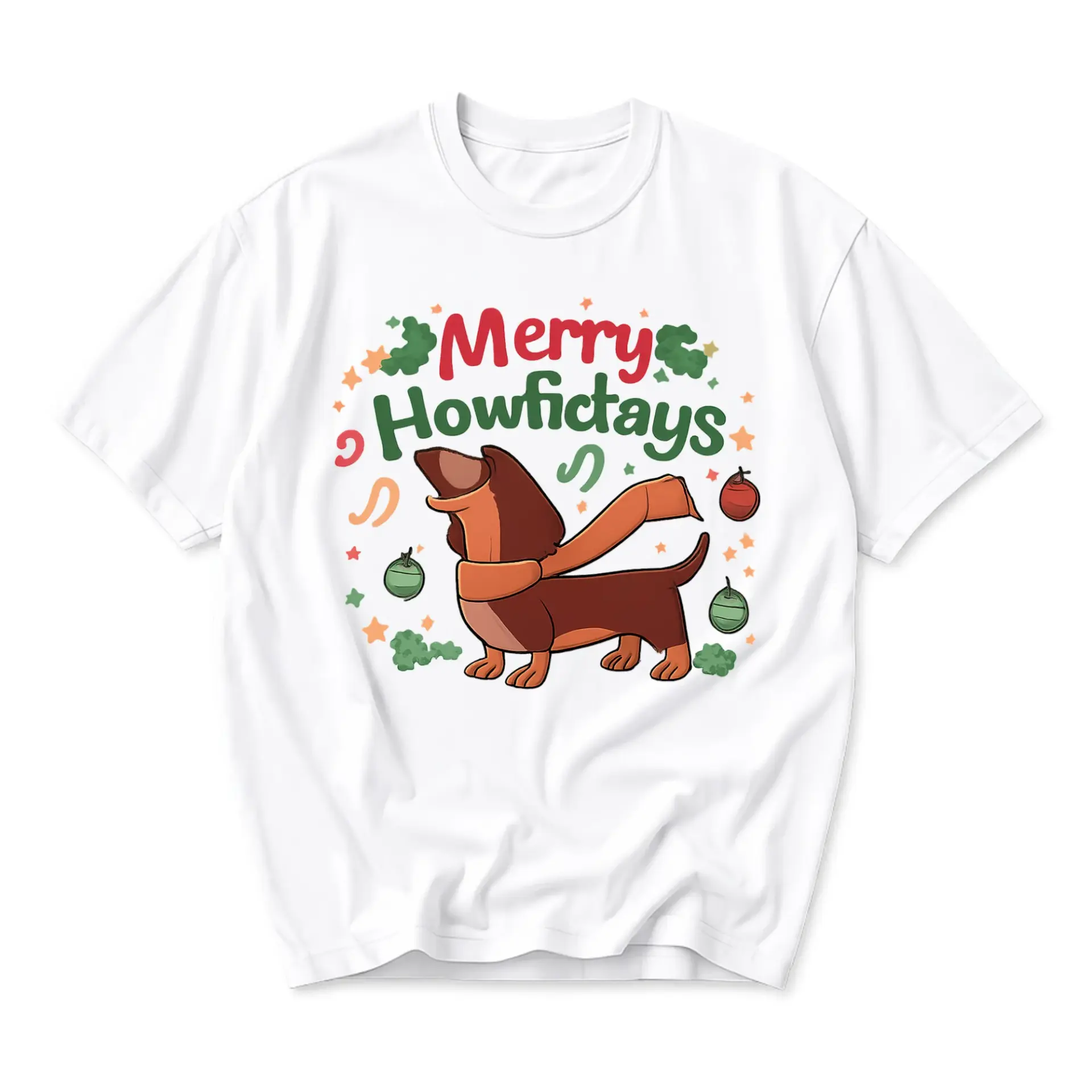 Funny Shirt Merry Howfictays Dachshund Dog Graphic Tee Unisex Holiday Crew