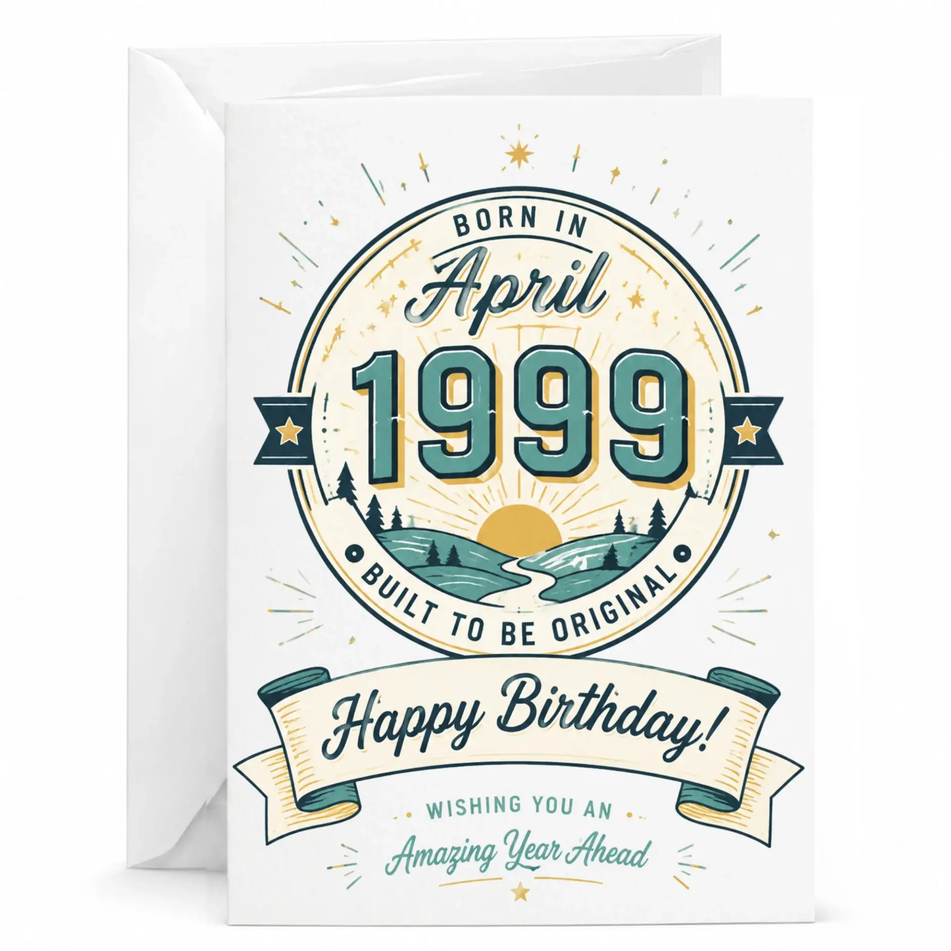 Birthday Card Born in April 1999 Vintage Style Greeting Card for Birthday Celebrations and Milestone Anniversaries