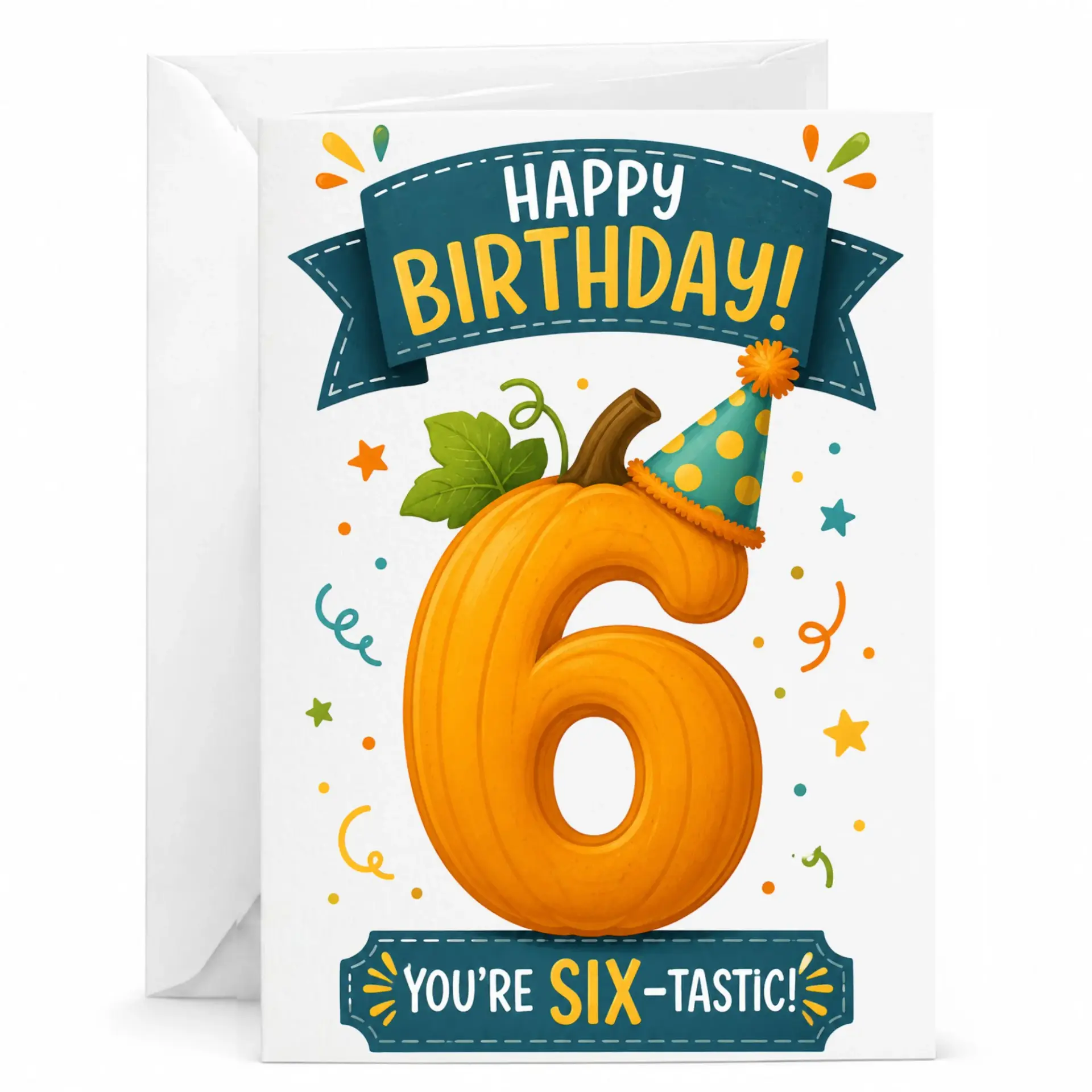Birthday Card Featuring Pumpkin Number Six Illustration for Celebrating Sixth Milestone Greetings and Wishes