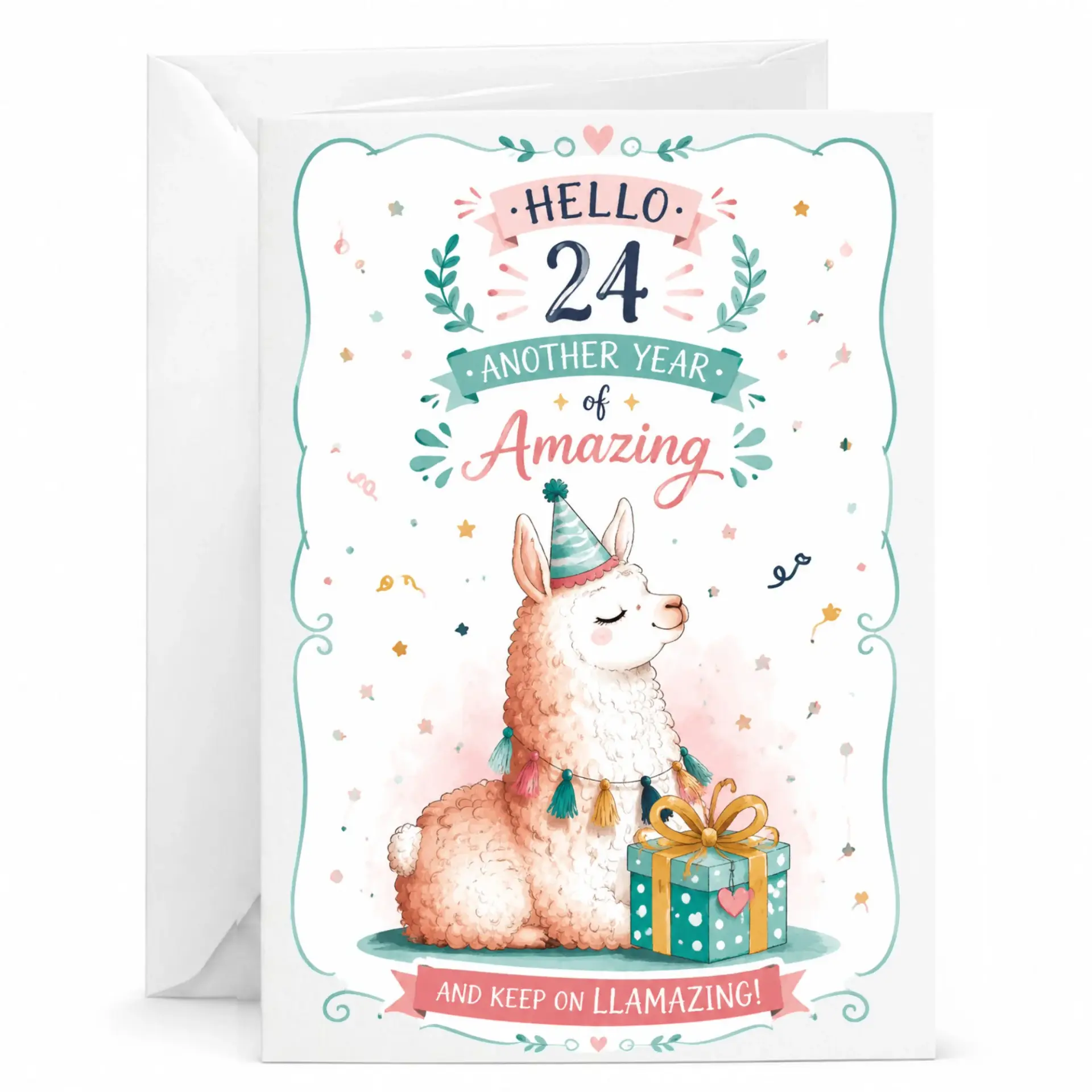Birthday Card Featuring a Cute Llama and Gift Box Design for Age 24 Celebrations and Fun Personalized Wishes