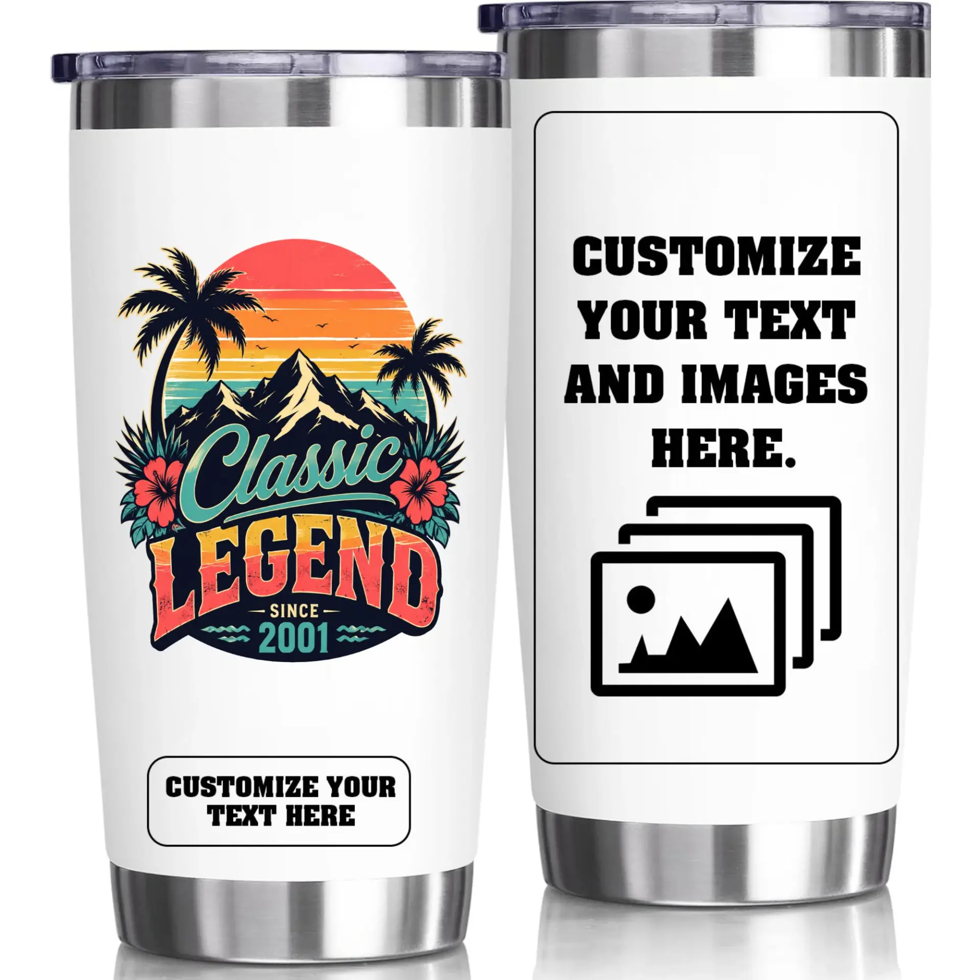Stainless Steel Tumbler 20oz Classic Legend Since 2001 Retro Sunset Design Insulated Travel Mug for Hot and Cold Drinks
