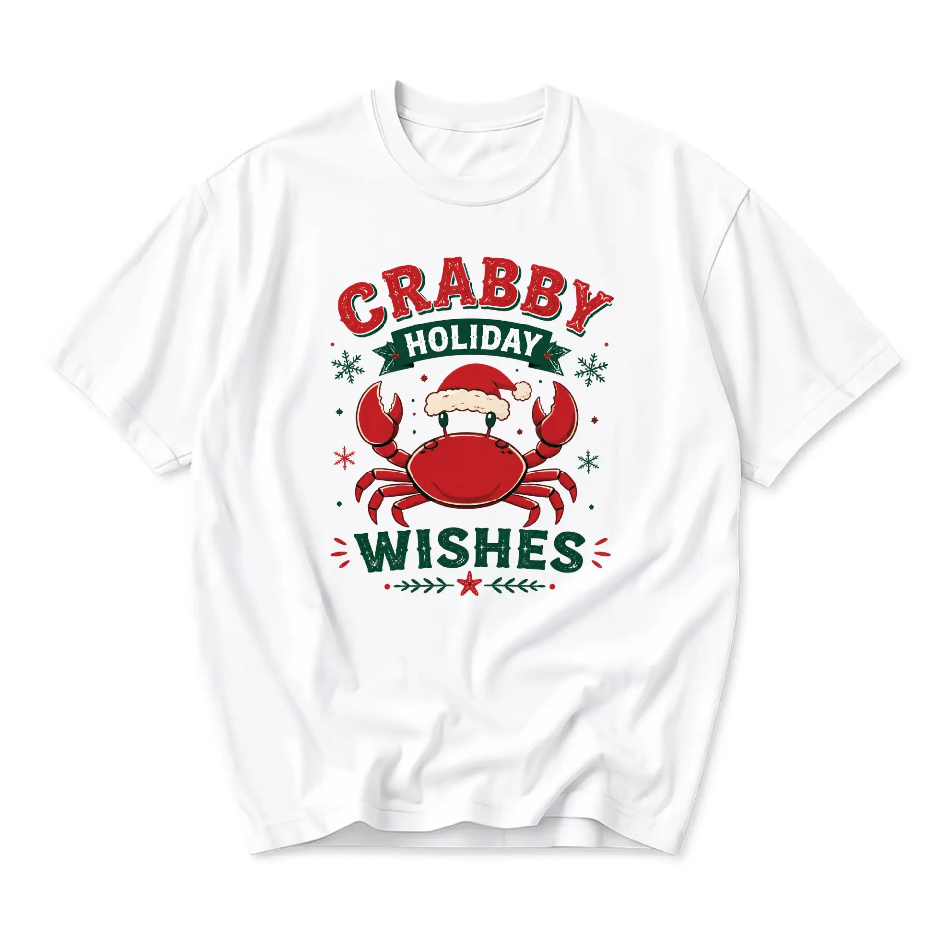 Graphic Tee Crabby Holiday Wishes Christmas Crab Unisex Shirt Seasonal Short Sleeve Crew Neck Casual Cotton Top