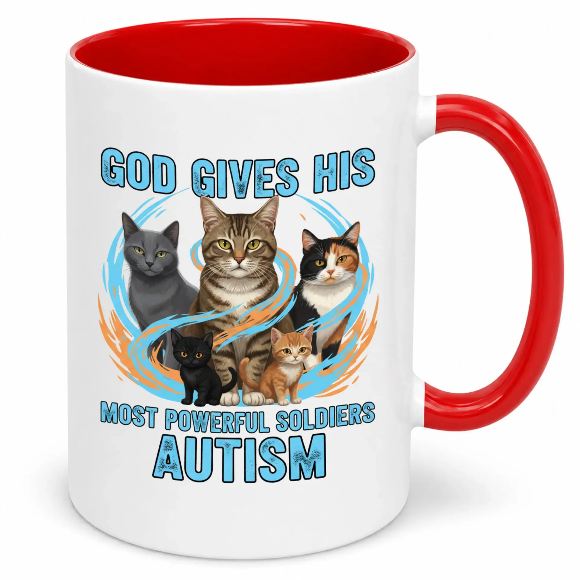 Ceramic Coffee Mug with Cat Design for Autism Awareness, Inspirational God's Most Powerful Soldiers Sentiment, Durable Home or Office Drinkware Gift
