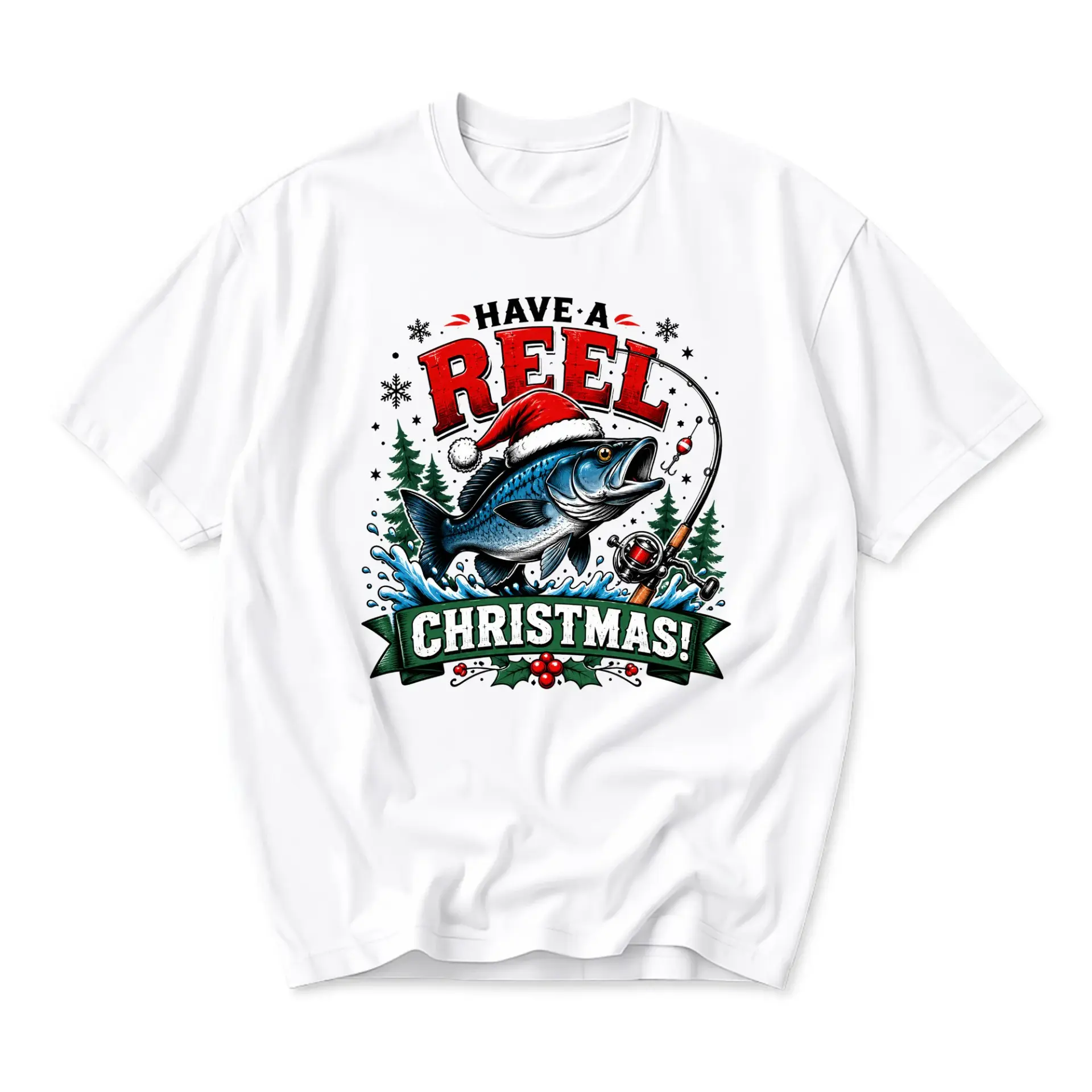 Funny Shirt Have a Reel Christmas Graphic Tee Fishing Holiday Gift Unisex Crew Neck Casual Cotton Blend T-Shirt Top