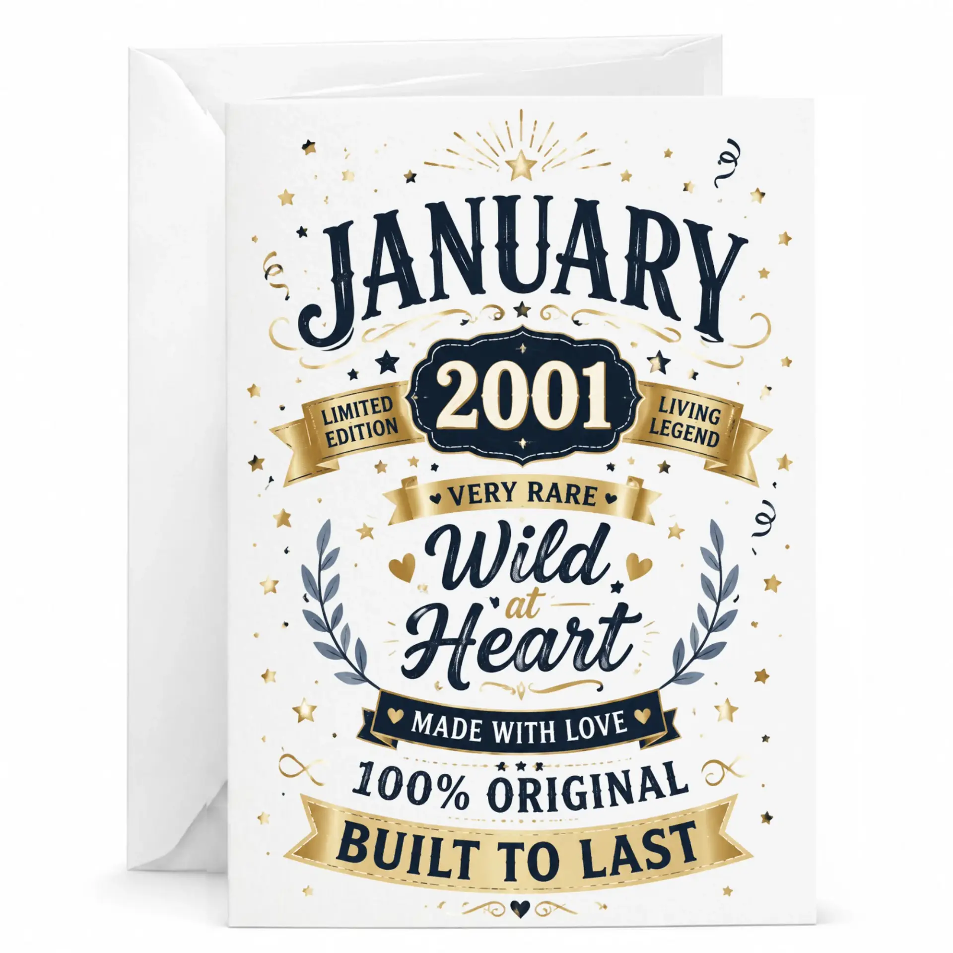Birthday Greeting Card January 2001 Limited Edition Vintage Style Design Printed Stationery with Matching White Envelope