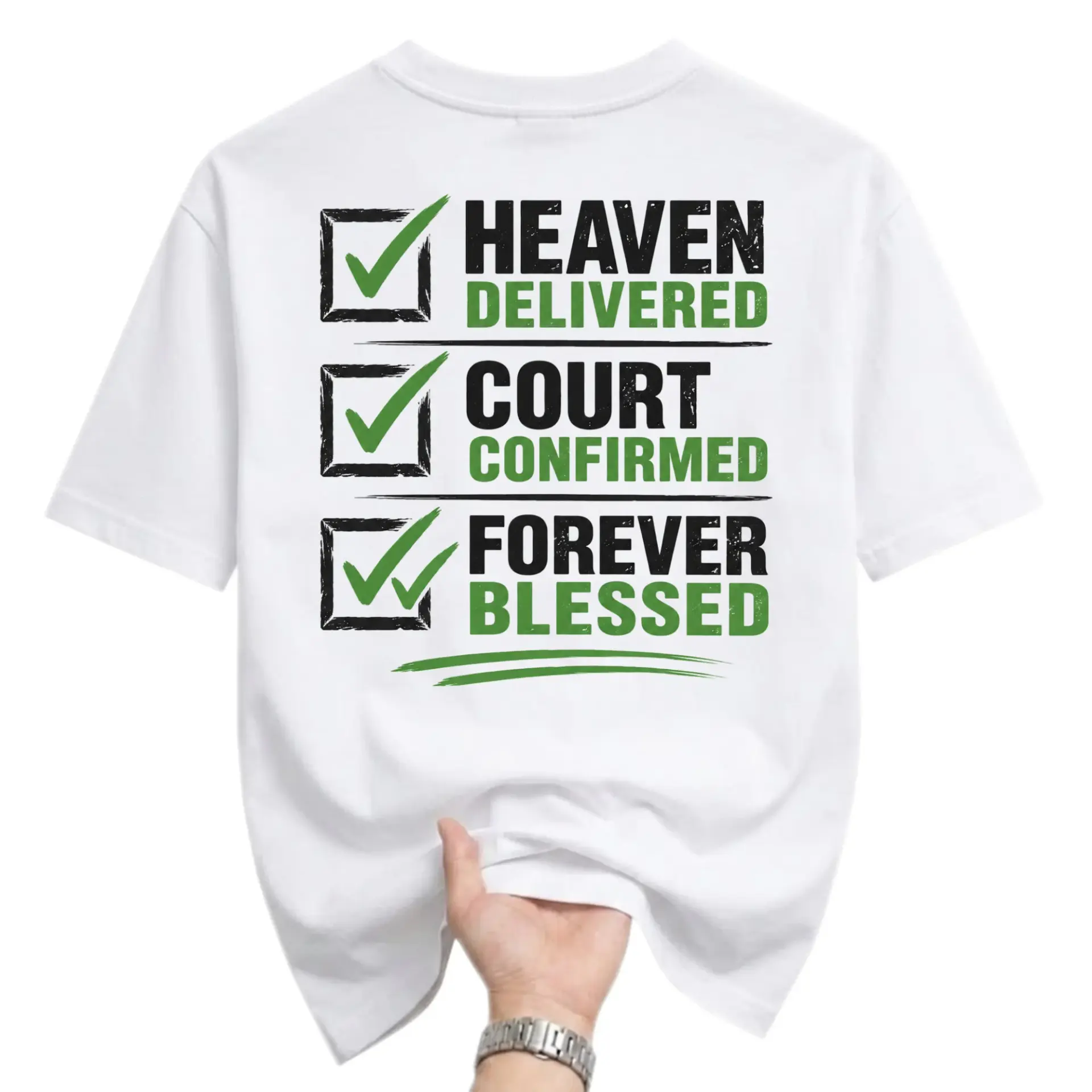 Funny Shirt Heaven Delivered Court Confirmed Forever Blessed Graphic Printed Unisex Crew Neck Casual Cotton Tee