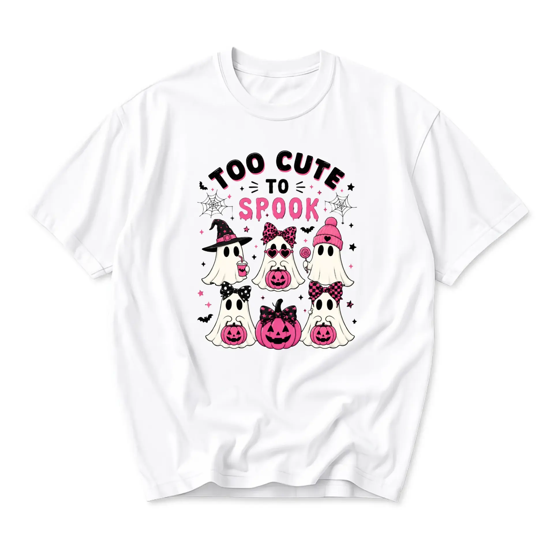 Funny Shirt Too Cute to Spook Ghost Halloween Graphic Tee Unisex Casual Crew Neck Soft Cotton Blend Apparel White