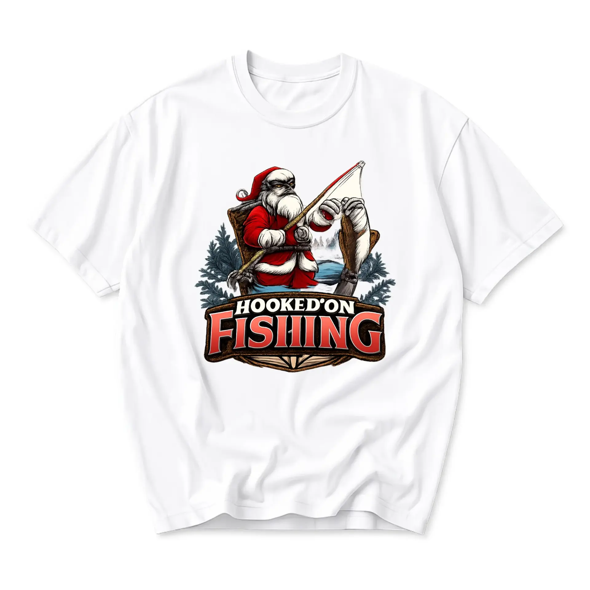 Funny Shirt on Fishing Santa Claus Graphic Tee Unisex Crew Neck Short