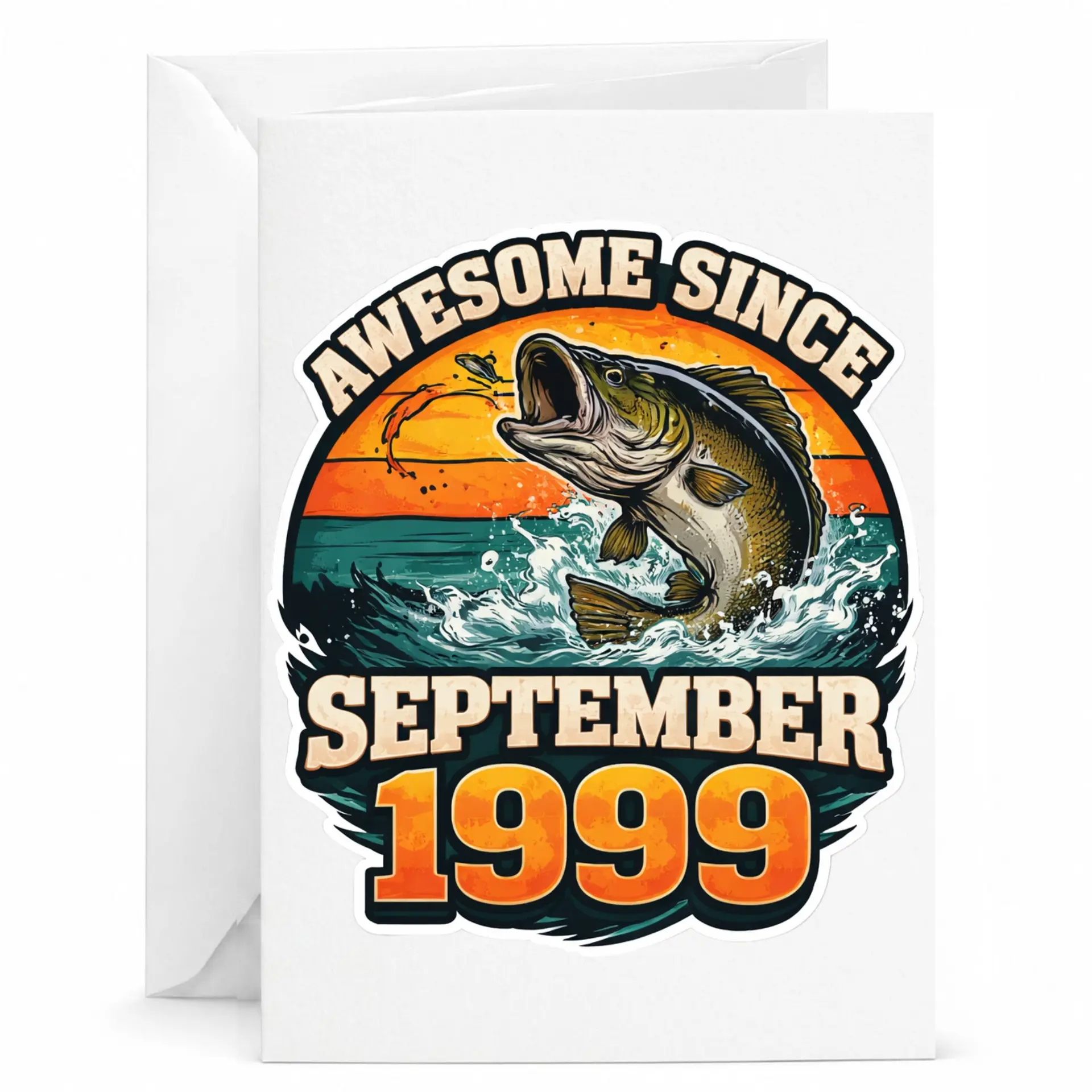 Birthday Card Awesome Since September 1999 Fishing Theme Vintage Style Greeting Card for Fisherman Birthday Celebration
