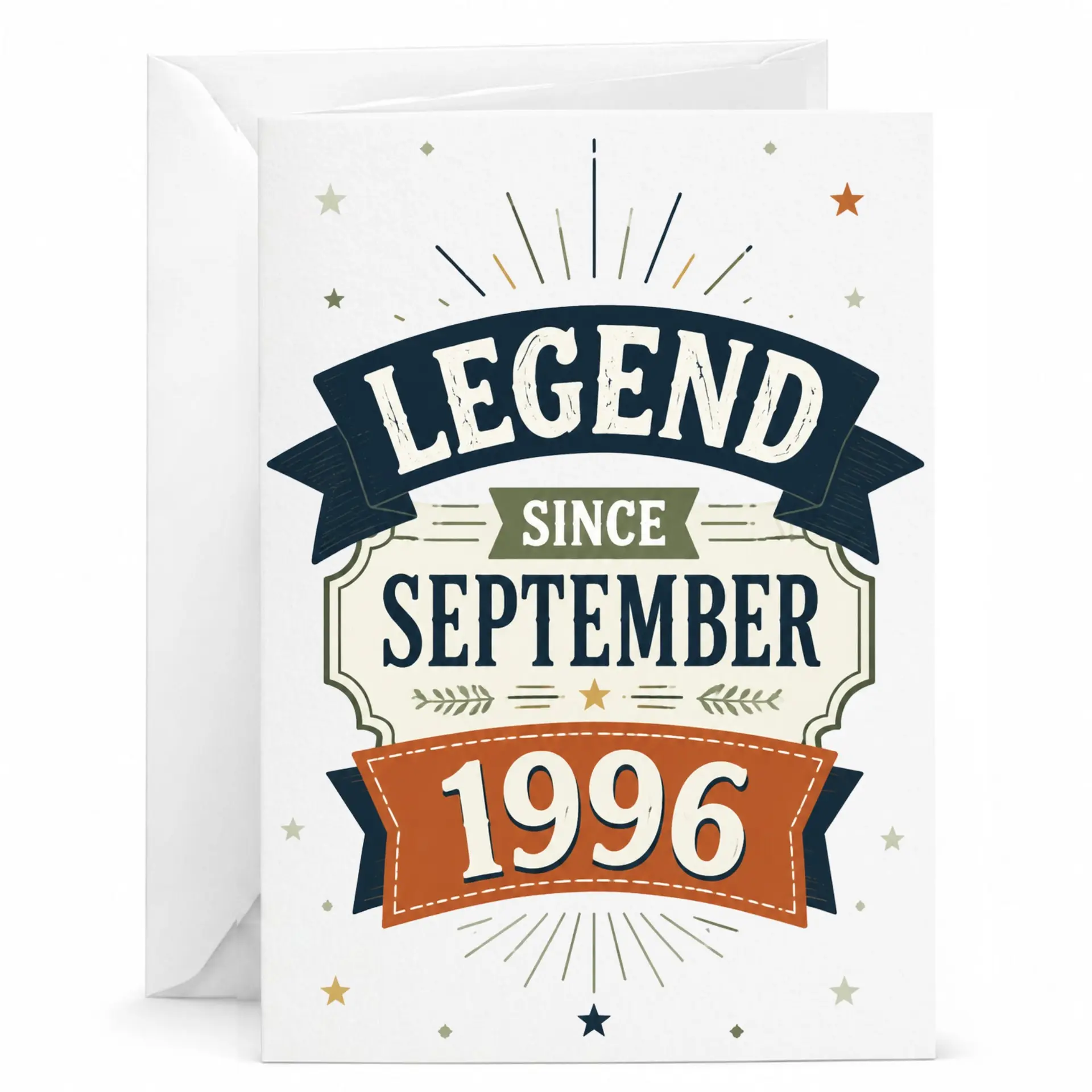 Greeting Card Legend Since September 1996 Vintage Birthday Card for Milestone Celebration with Matching White Envelope