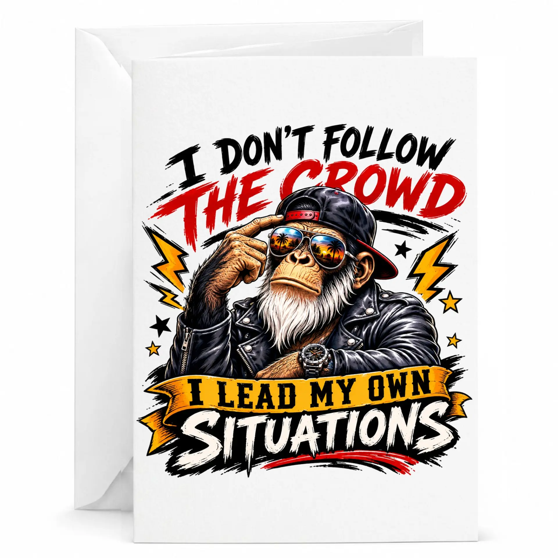 Funny Greeting Card I Don't Follow the Crowd I Lead My Own Situations Inspirational Monkey Design for Special Occasions
