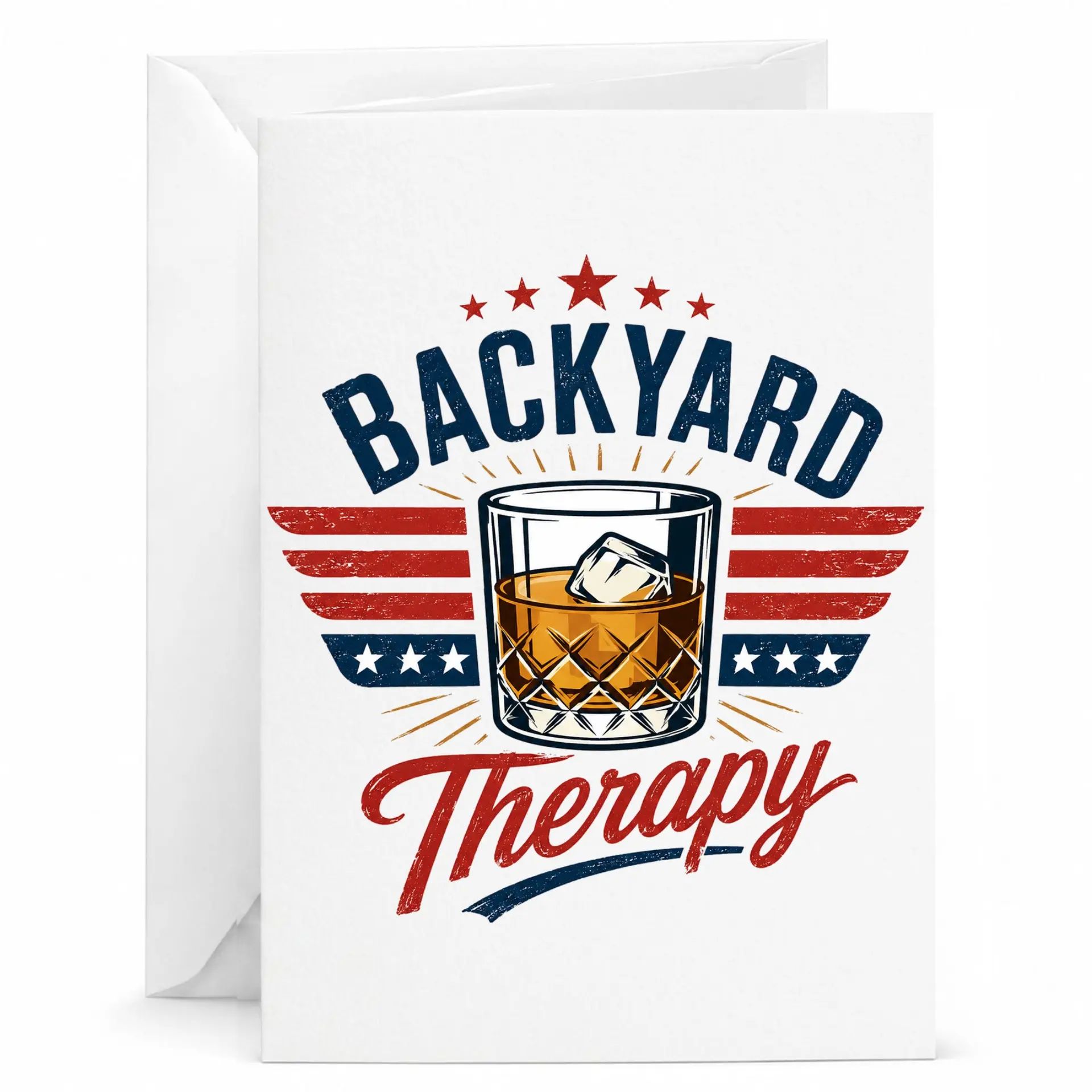 Funny Whiskey Card Backyard Therapy Design Printed Greeting for Birthday and Events
