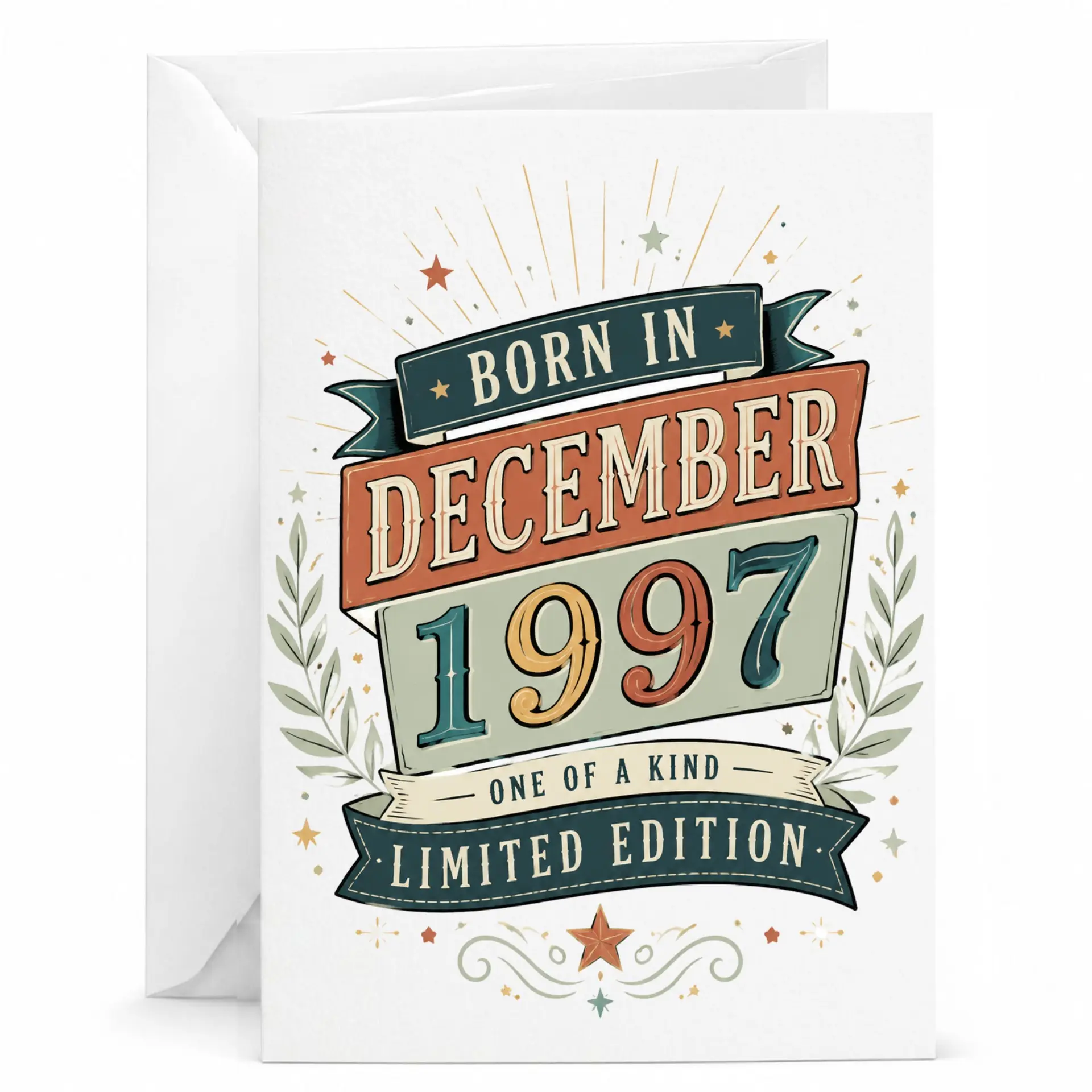 Birthday Card Born in December 1997 Limited Edition Vintage Style Greeting Card for Birthday Celebration