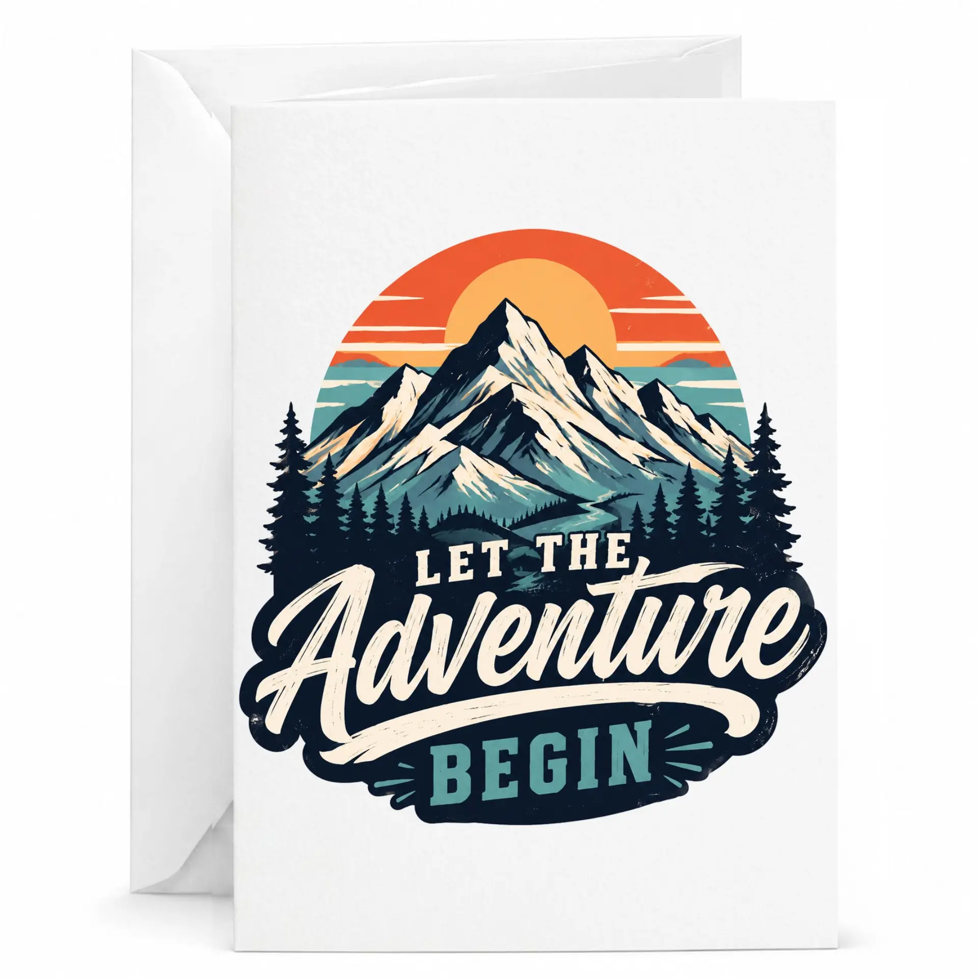 Greeting Card Let the Adventure Begin Mountain Scenery Illustration for and Outdoor Enthusiasts Birthday