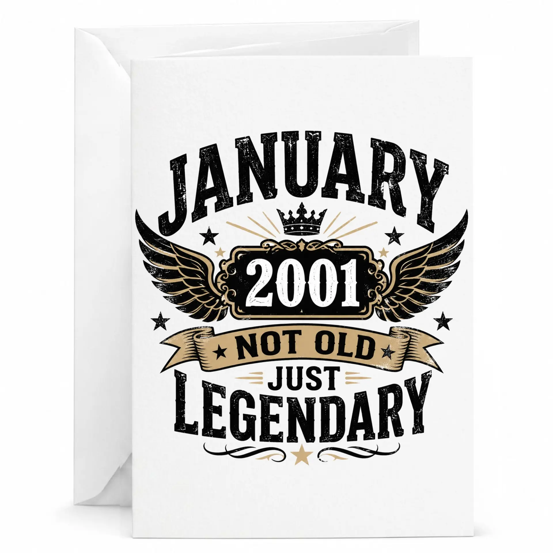 Birthday Card January 2001 Not Old Just Legendary Funny Retro Vintage Style Greeting Card with Matching White Envelope