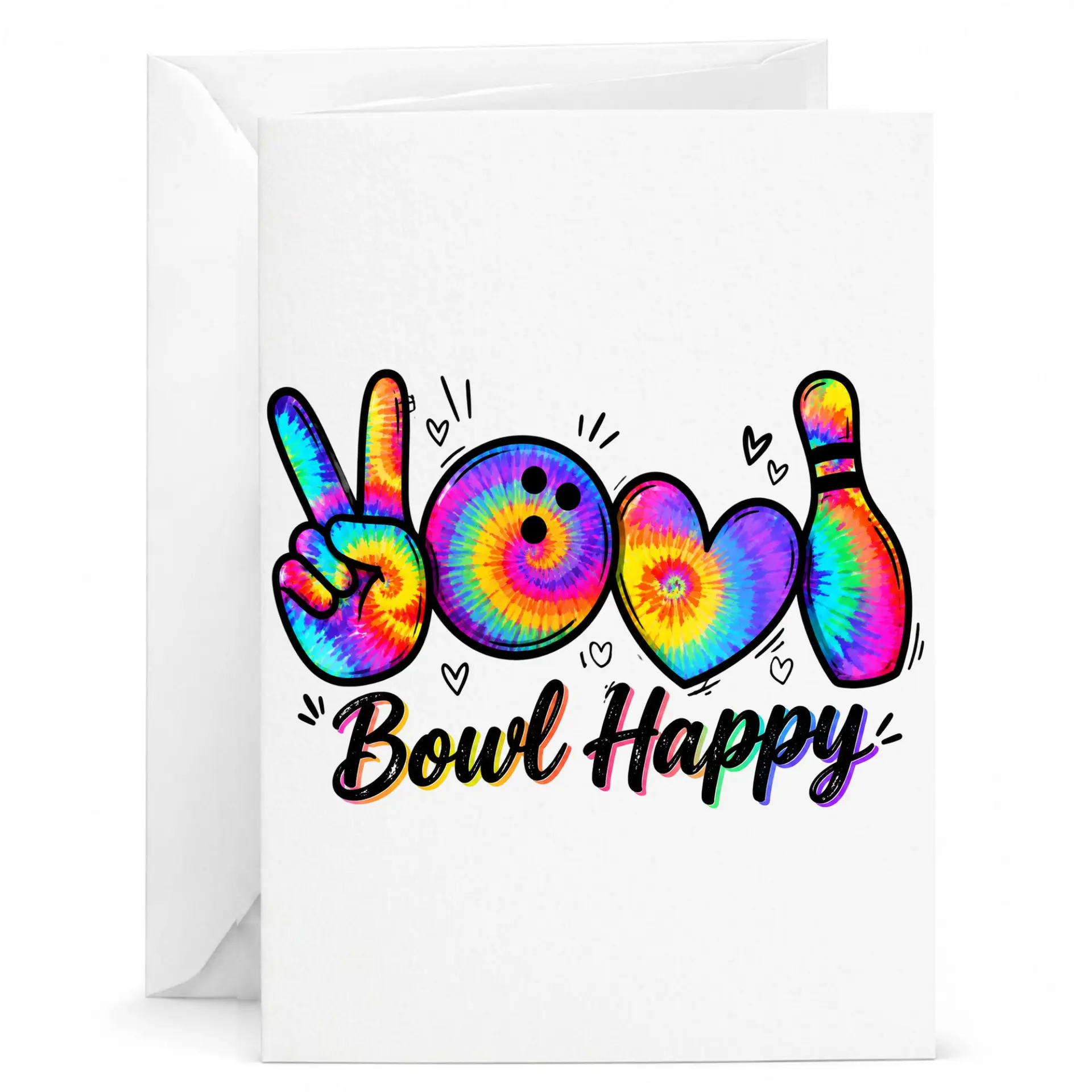 Greeting Card Bowl Happy Tie Dye Bowling Theme for Enthusiasts