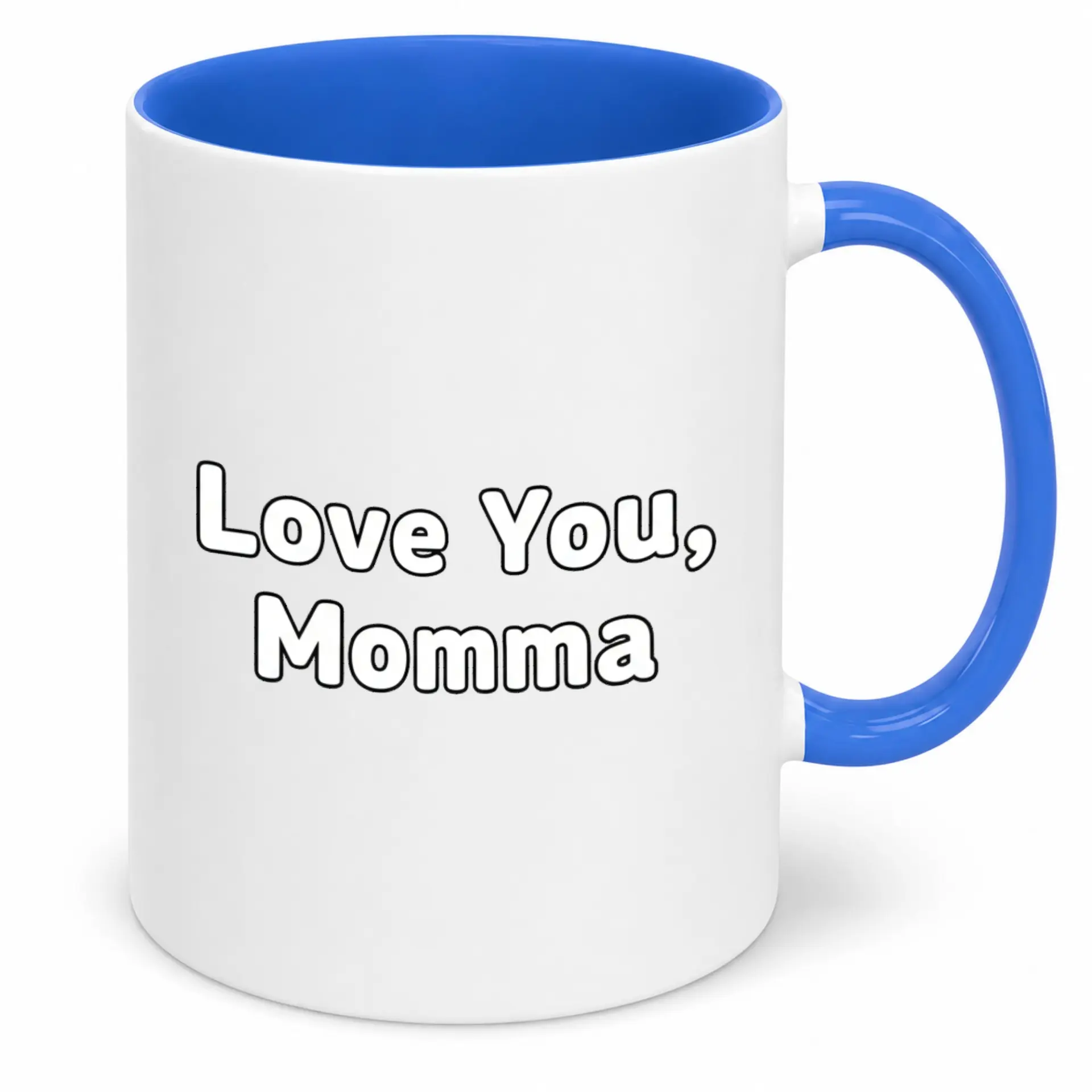 Coffee Mug "love You Momma" Heartfelt Message White Ceramic Cup with Vibrant Blue Interior and Handle Thoughtful Gift for Mother's Day Birthdays