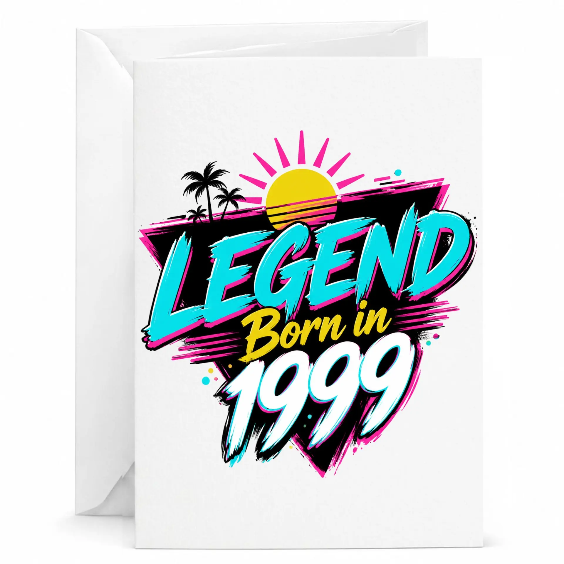 Birthday Card Legend Born in 1999 Retro Eighties Style Graphic Greeting Card with Matching White Envelope 5x7 Inch
